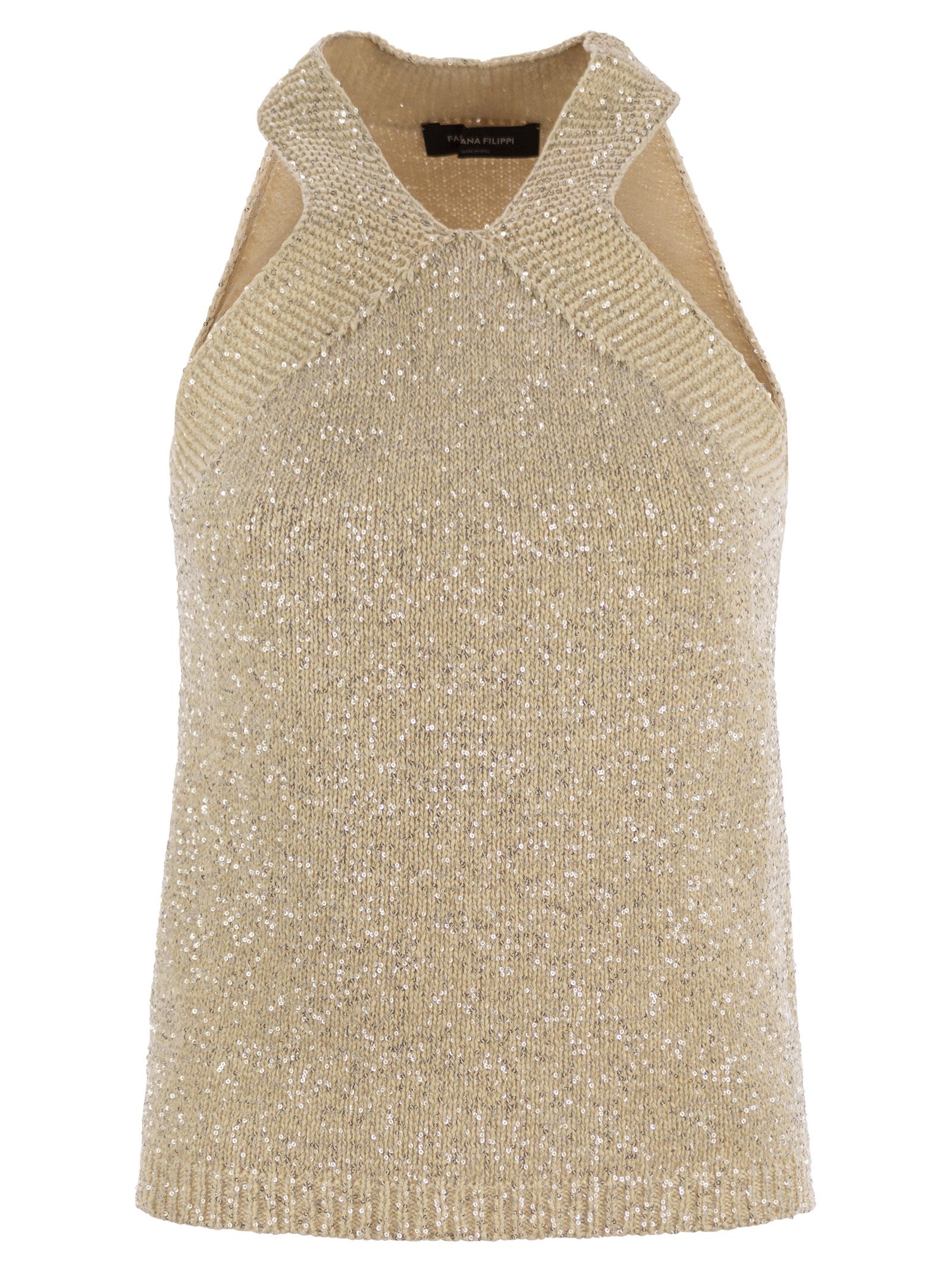 Cotton Knit Tank Top With Sequins