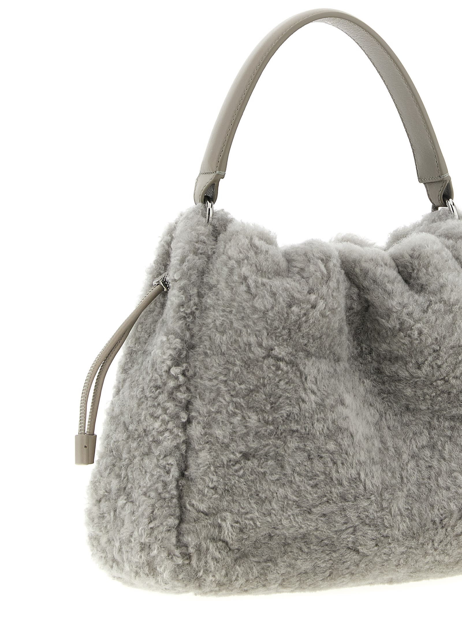 Brunello Cucinelli Women Small Shearling Mellow Shoulder Bag In Gray