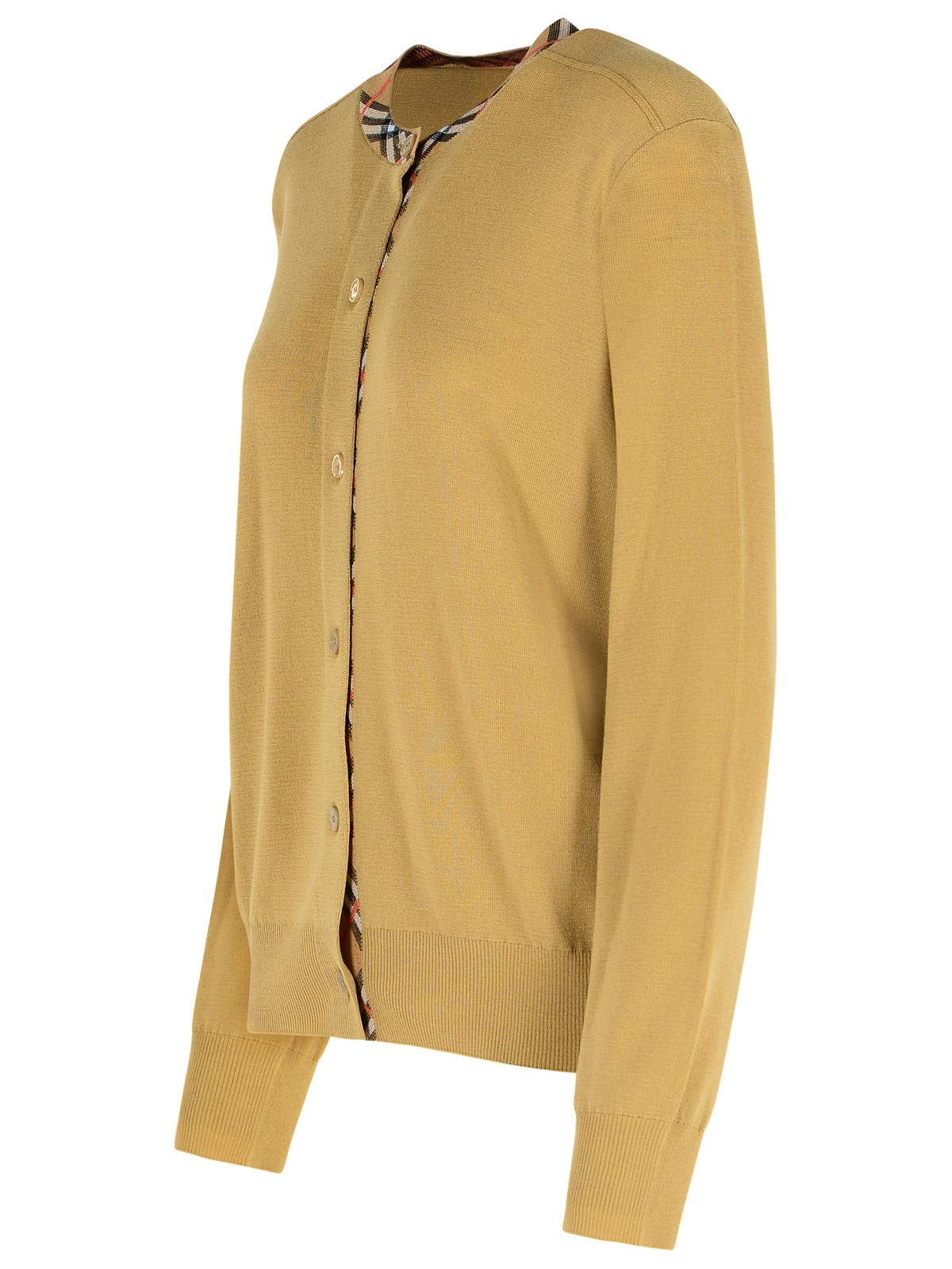 Burberry Check Trim Wool Cardigan In Brown