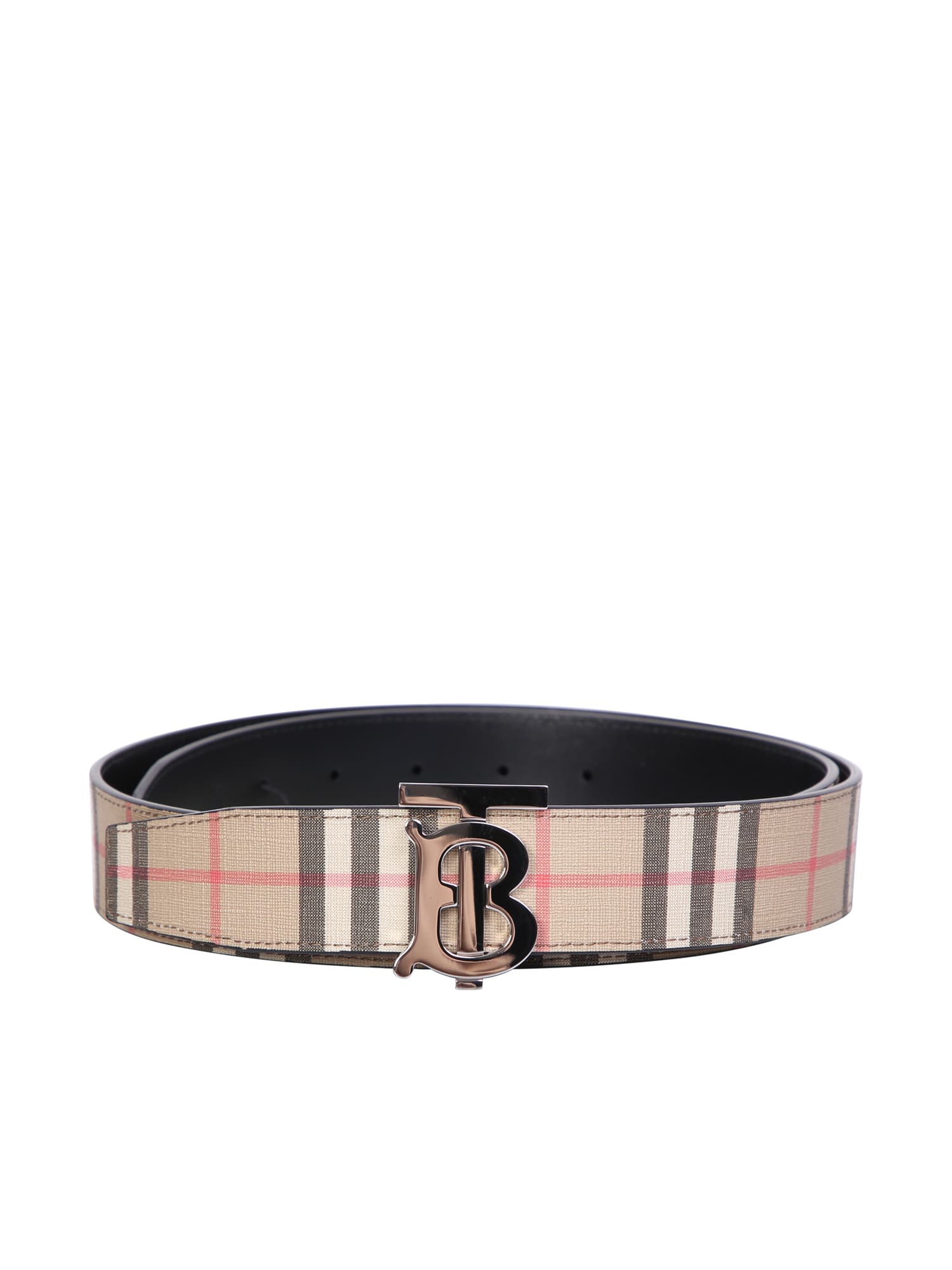 Burberry Check And Leather Belt In Beige