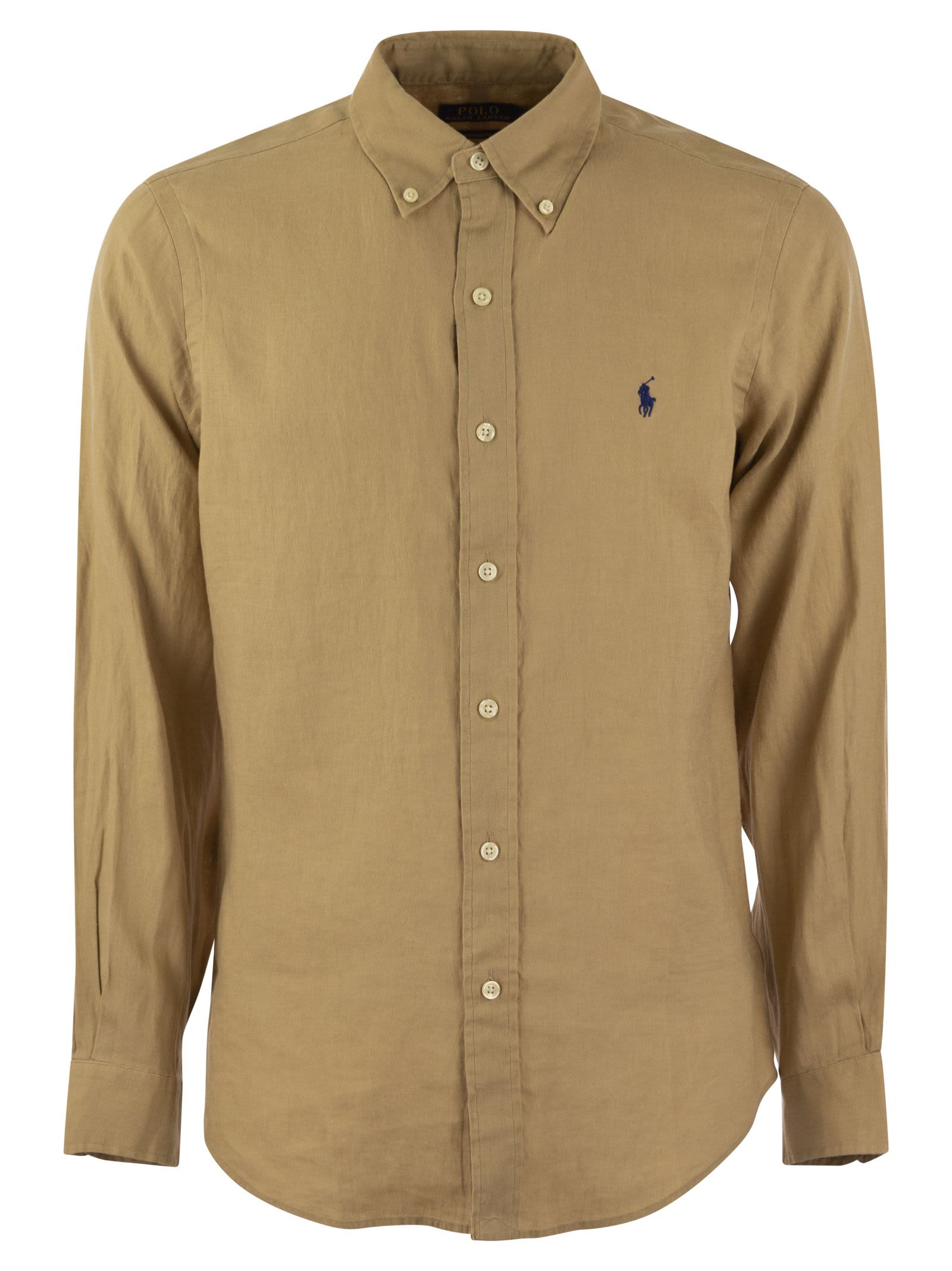 Ralph Lauren Custom-fit Linen Shirt In Beige/khaki