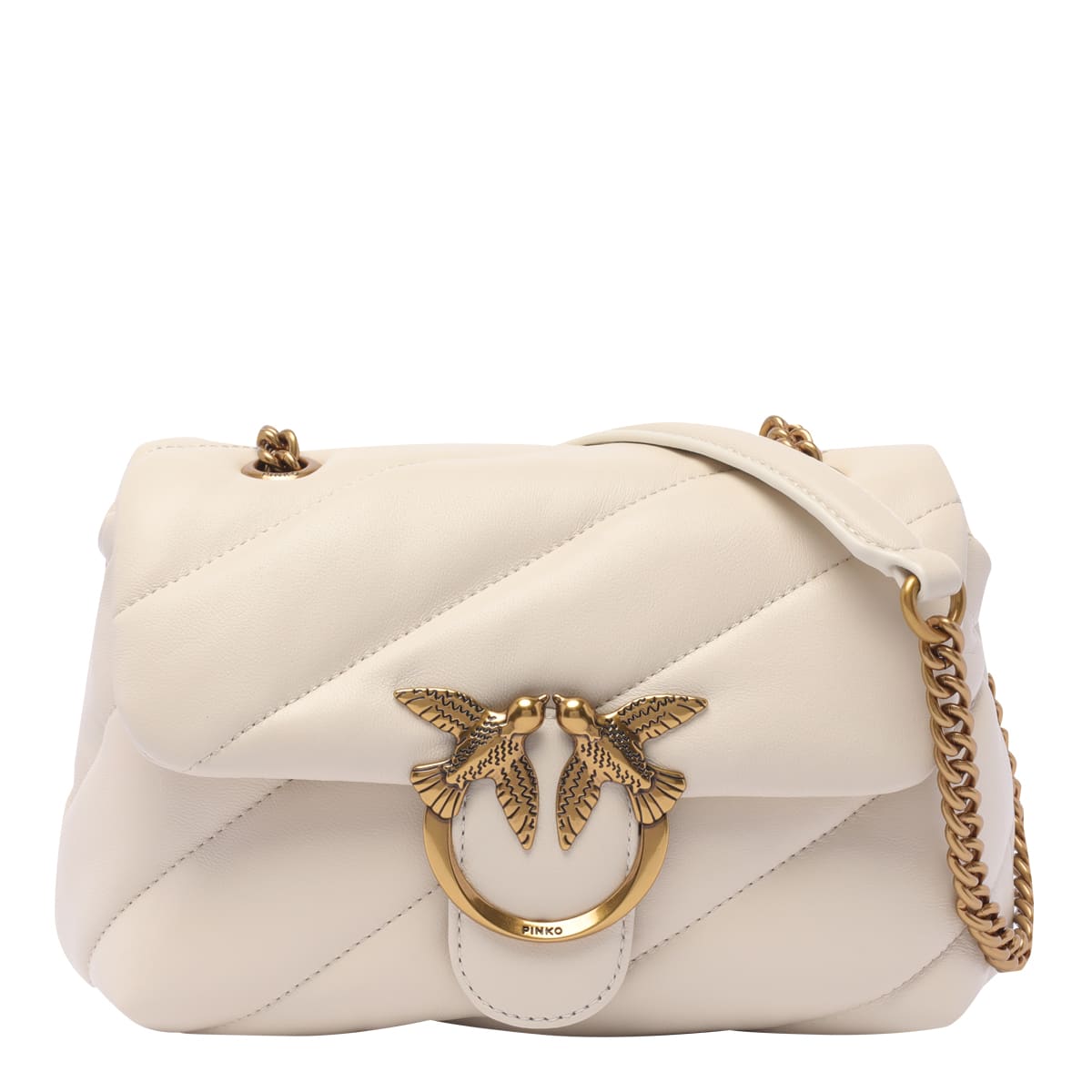 Shop Pinko Mini Love Puffer Shoulder Bag In White