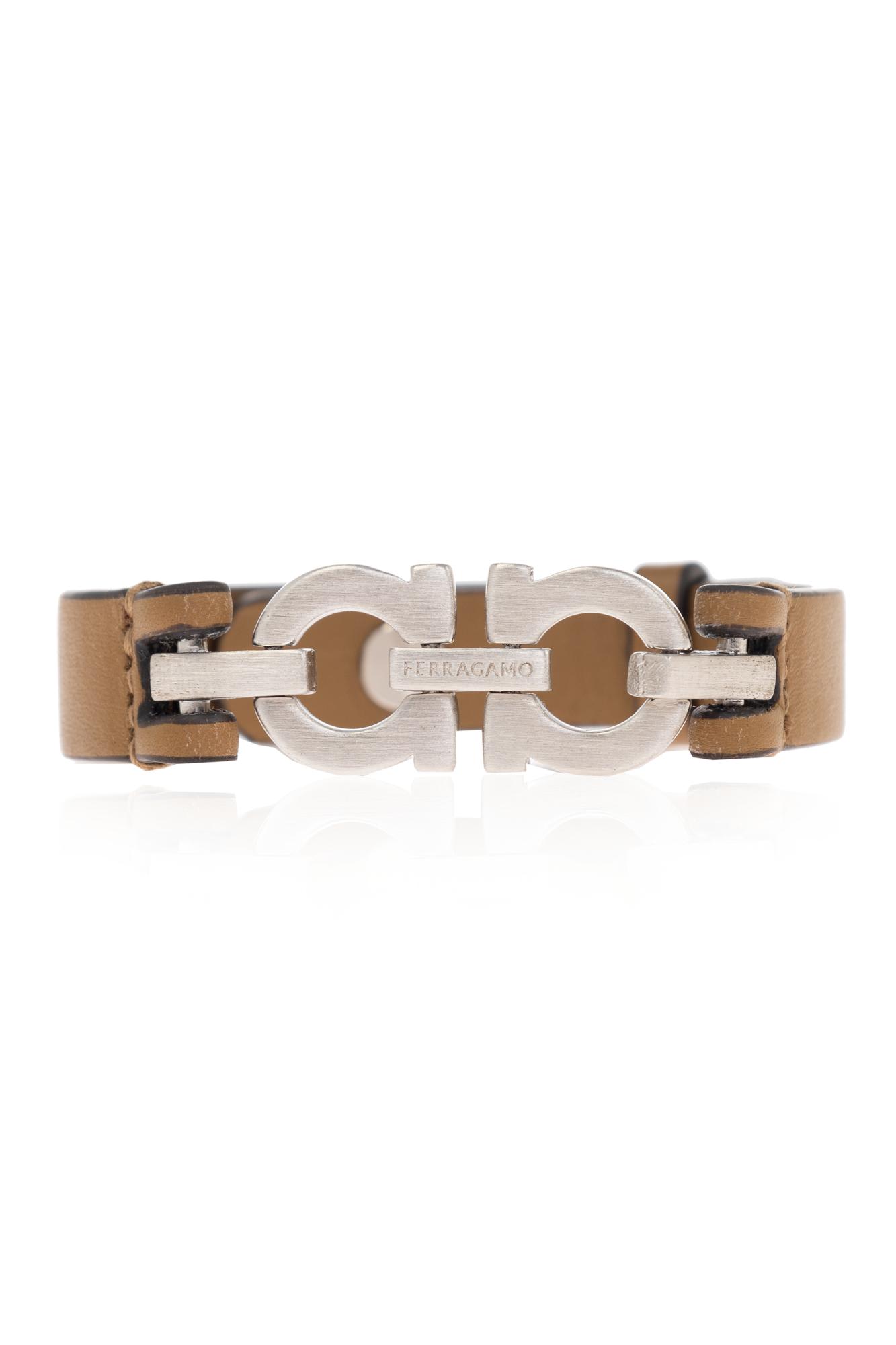 Ferragamo Double-gancini Leather Bracelet In Brown