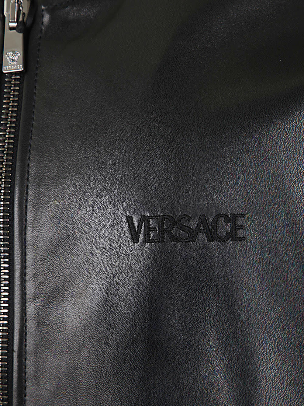 Shop Versace Blouson Leather Solid Leather Embroidery In Black