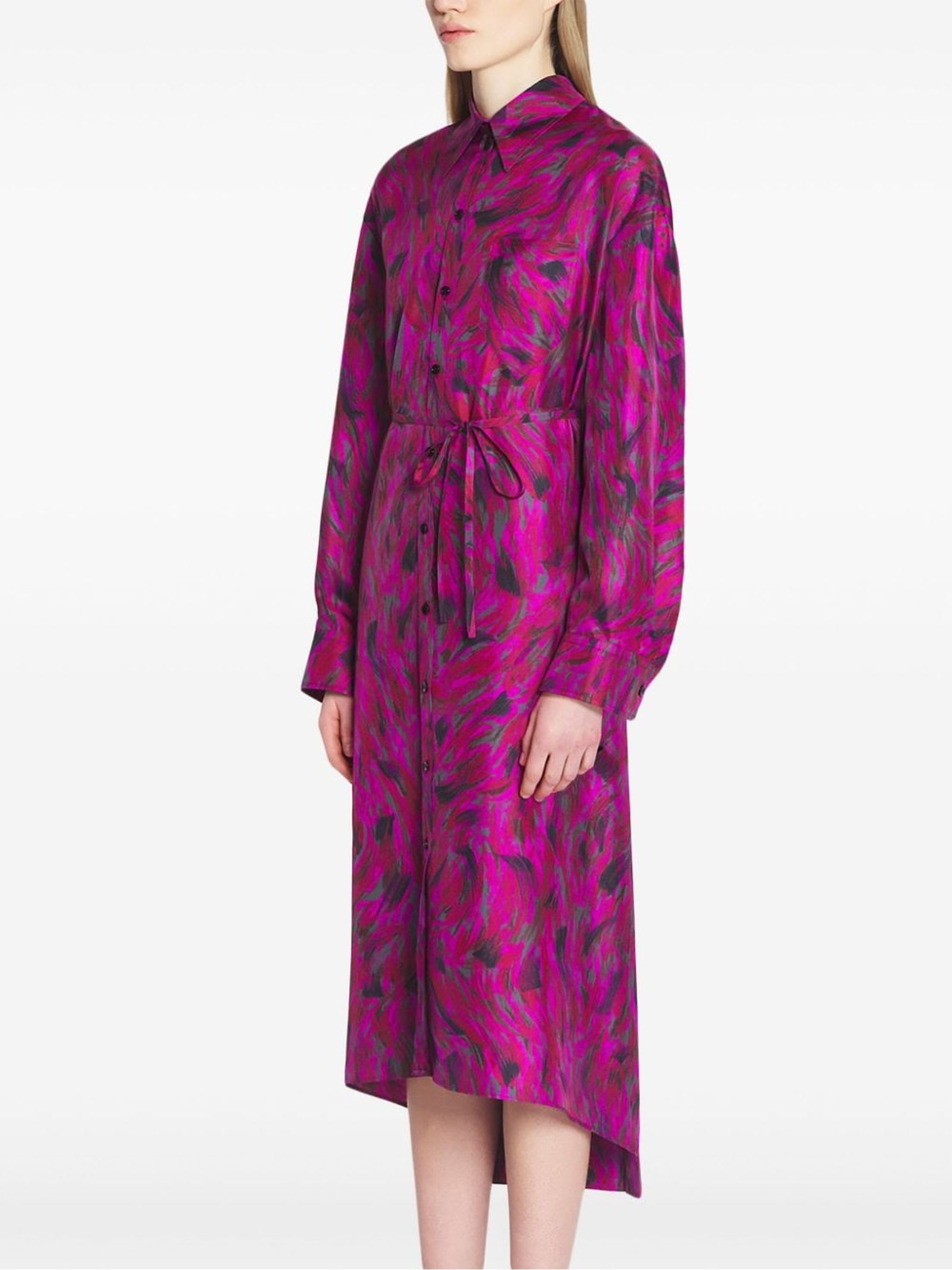 Shop Lanvin Fuchsia Printed Pleated Dress