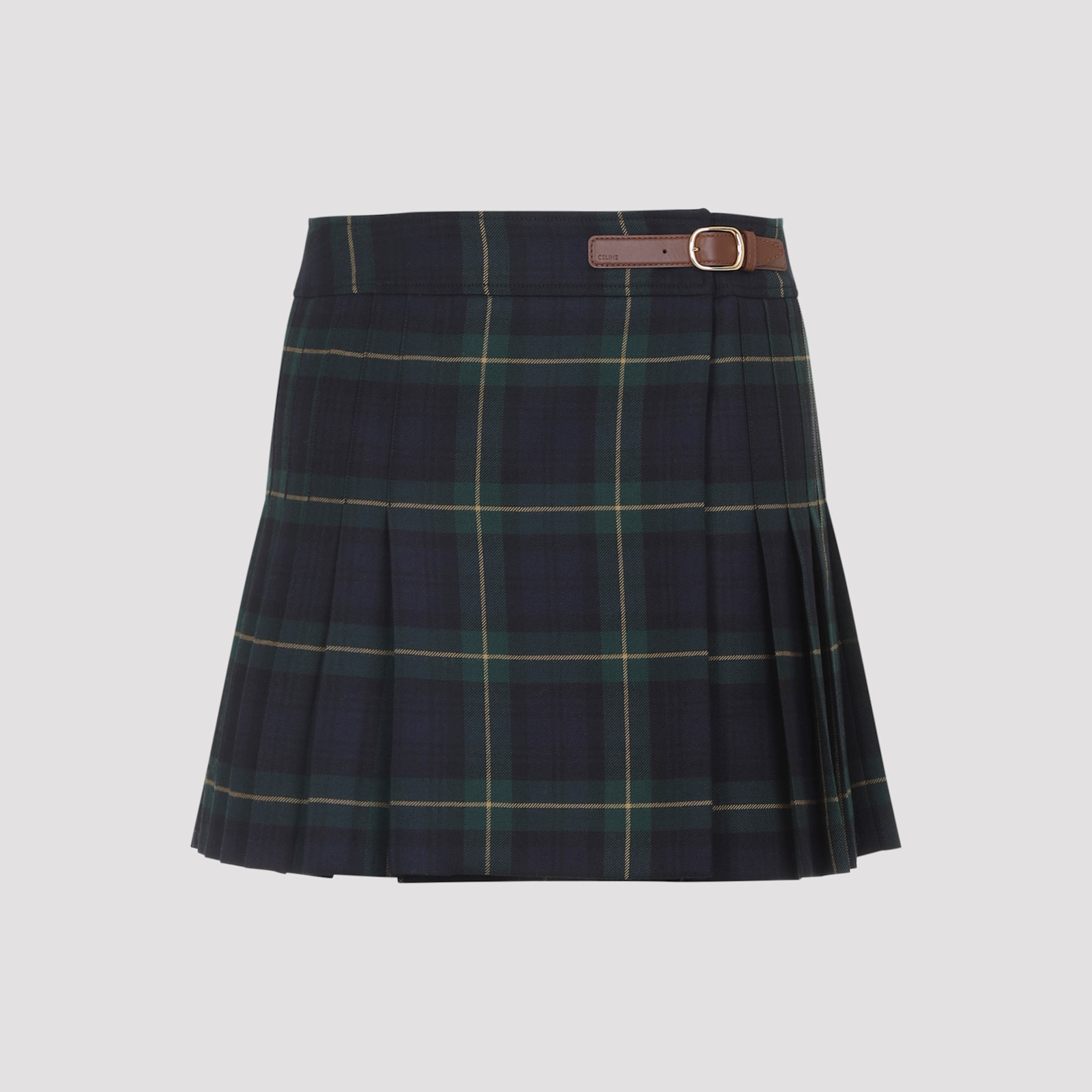 Celine Pleated Kilt Mini Skirt Belt Detail In Yellow