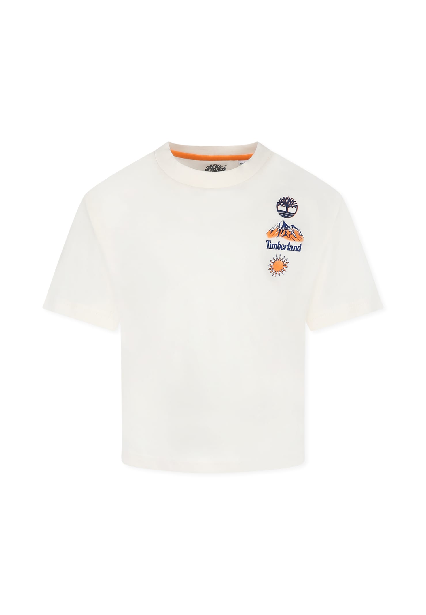 Timberland Ivory T-shirt For Boy With Logo And Landscape In Ivory