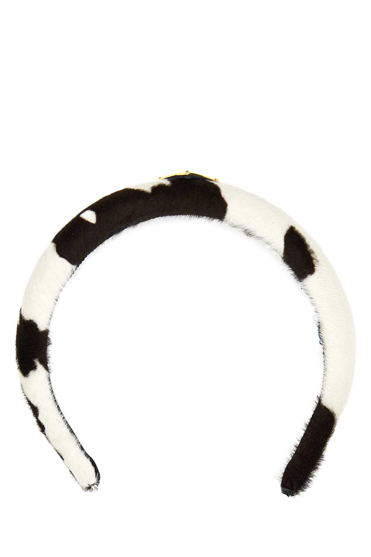 Prada Animal Print Calf Hair Headband In White
