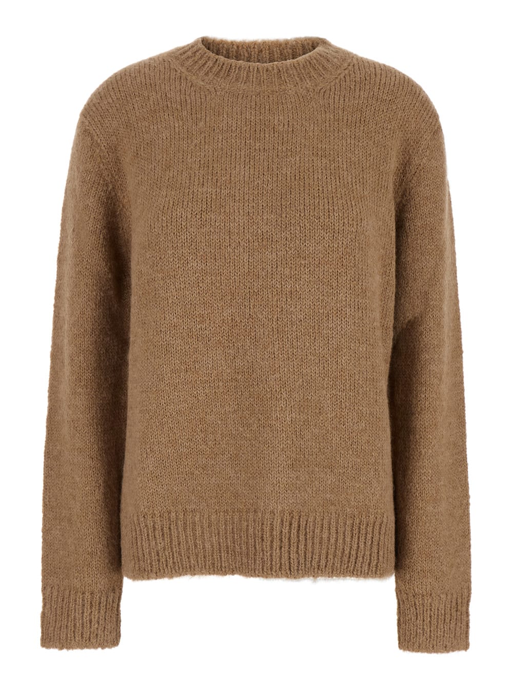 Shop Jil Sander Oversized Beige Sweater With Ribbed Trim In Wool Woman