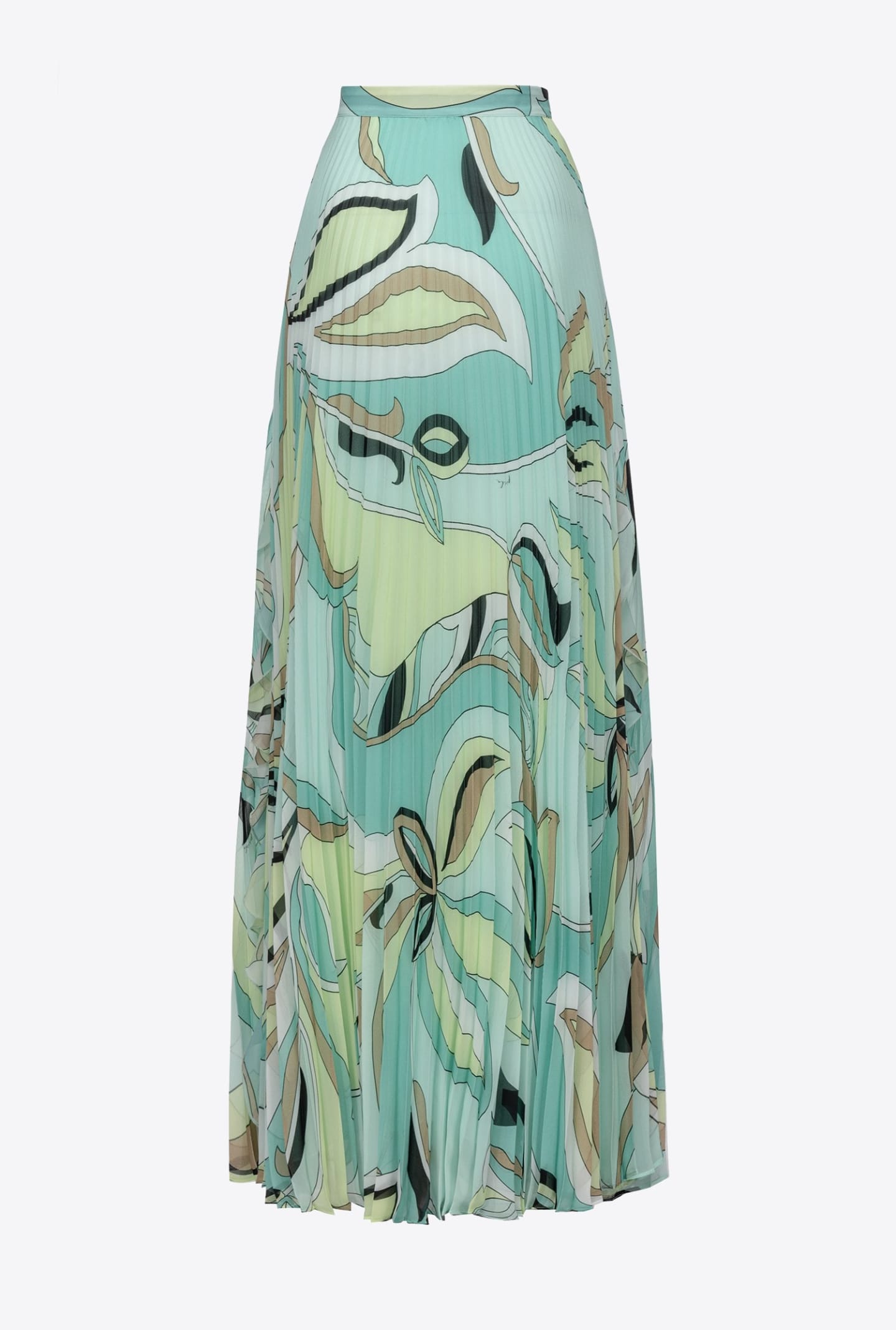 Pinko Abstract-print Pleated Skirt In Multi Verde Acqua Beige
