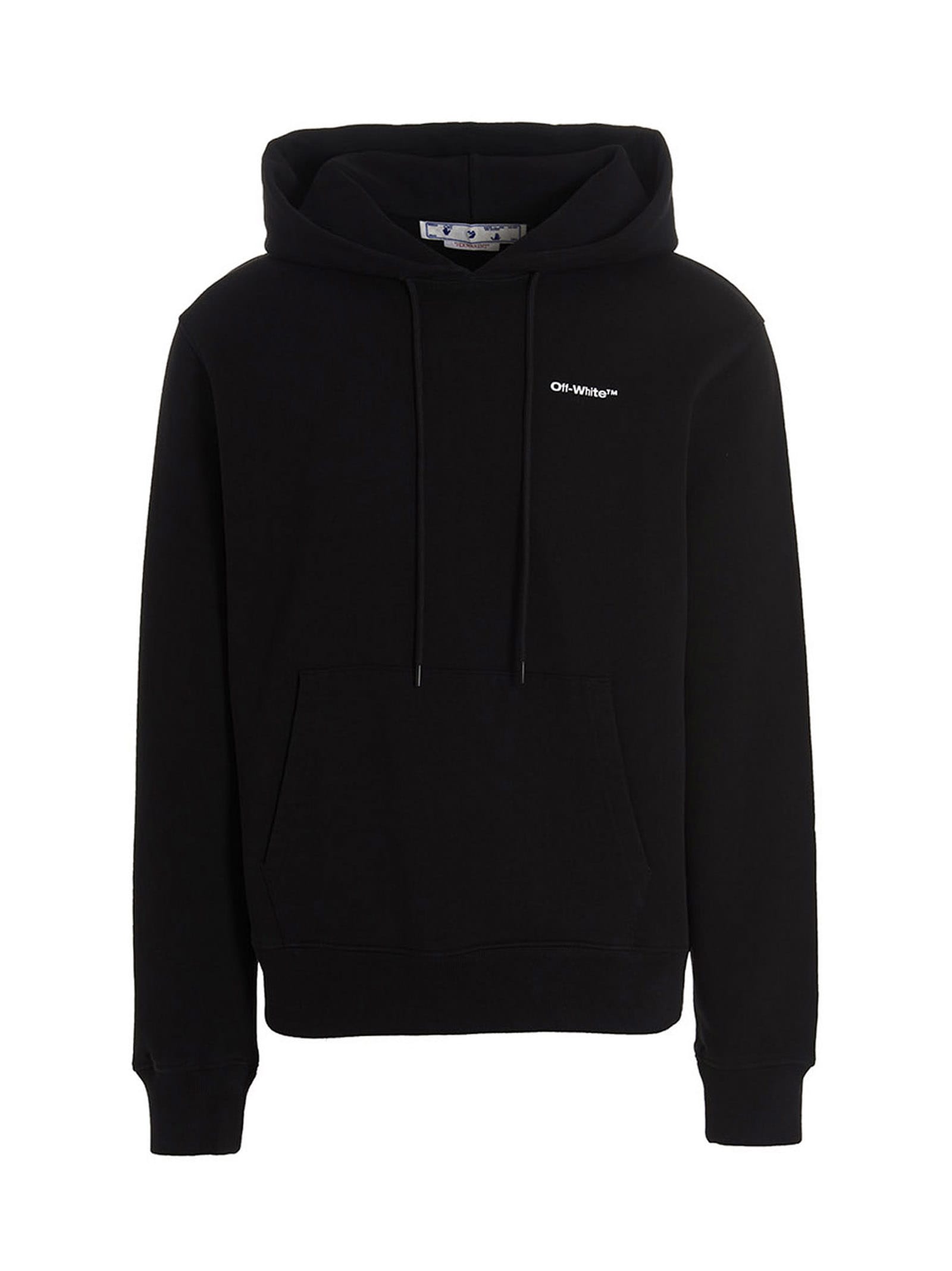 Off-white Black Cotton Hoodie With Wave Outl Diagonal Print In