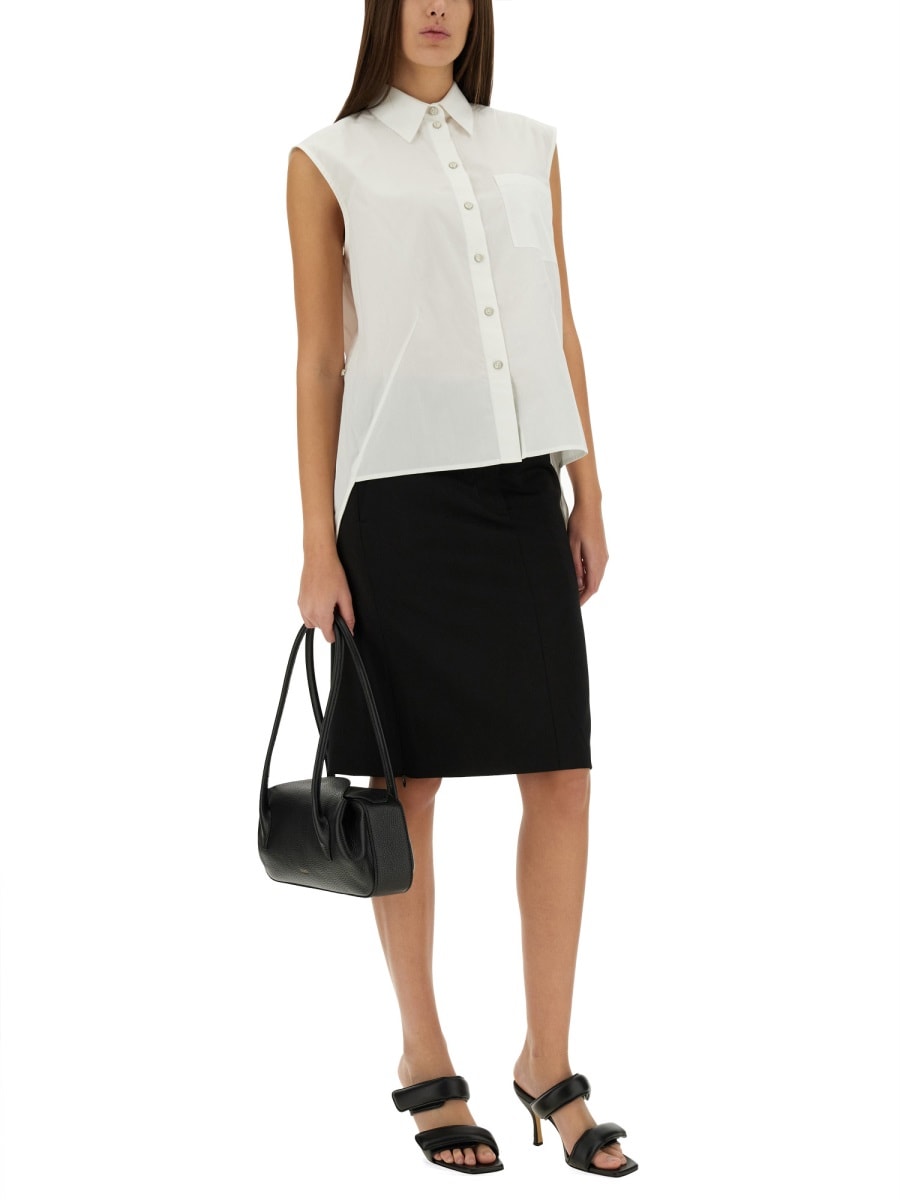 Helmut Lang Sl Apex Tailsleeveless White Cotton Poplin Shirt In White