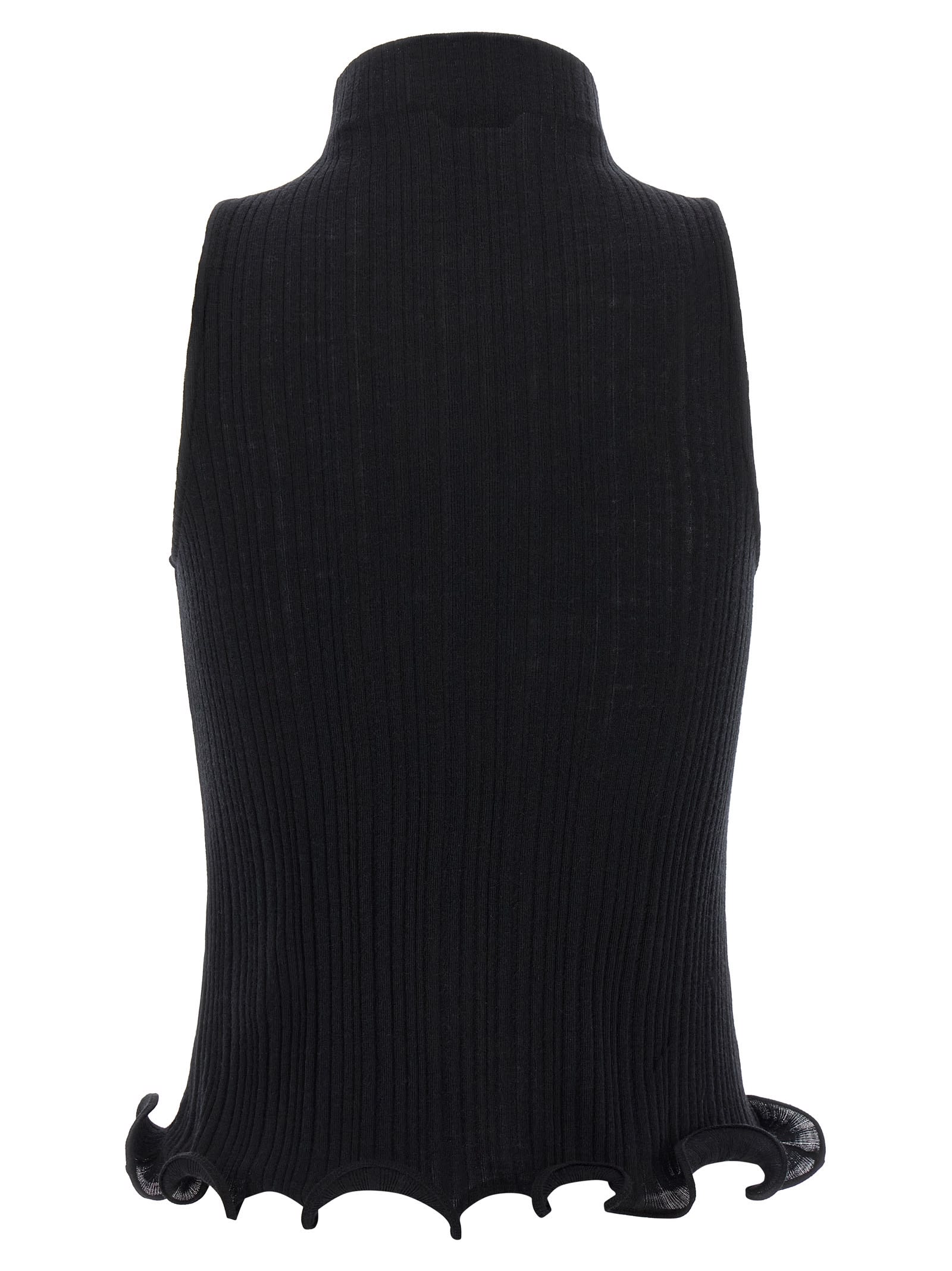Fendi High Neck Fitted Sleeveless Top With Ruffles Clothing In Black