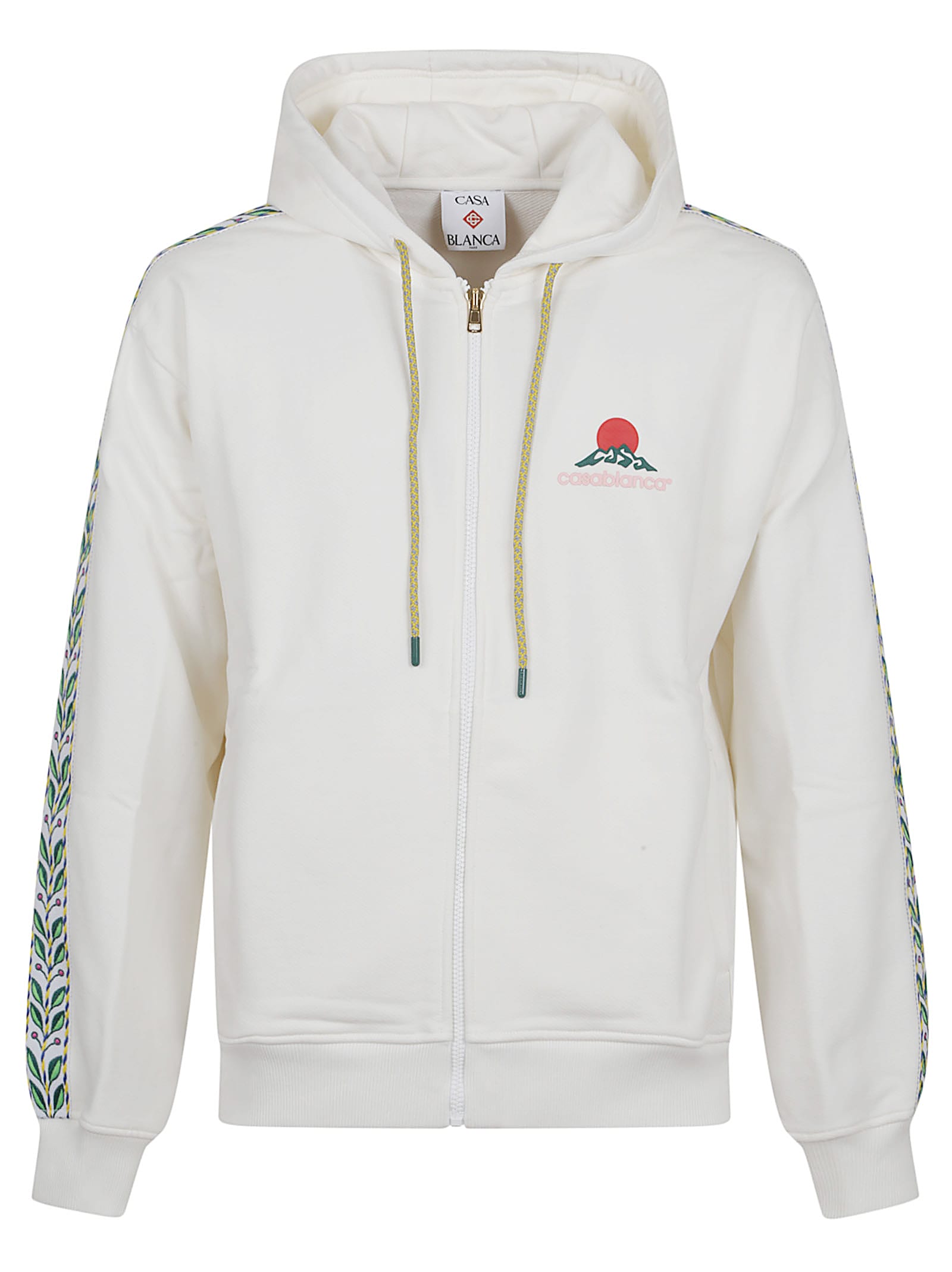 Casablanca Zip-up Hooded Sweatshirt With Patterned Accents In White