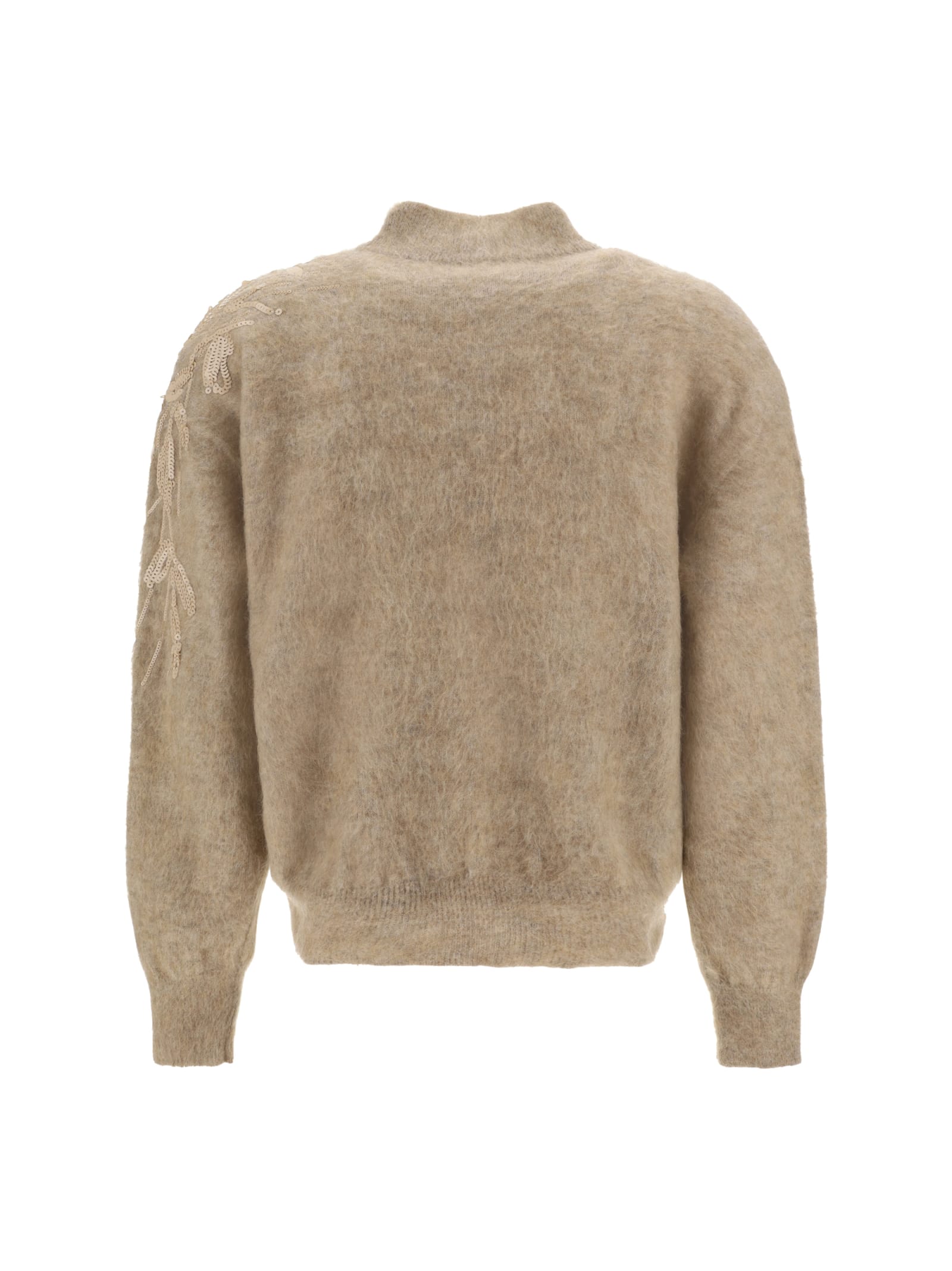 BRUNELLO CUCINELLI LONG-SLEEVED TURTLENECK SWEATER WITH SPECIAL SEQUIN APPLIQU? IN SOFT MOHAIR AND WOOL YARN