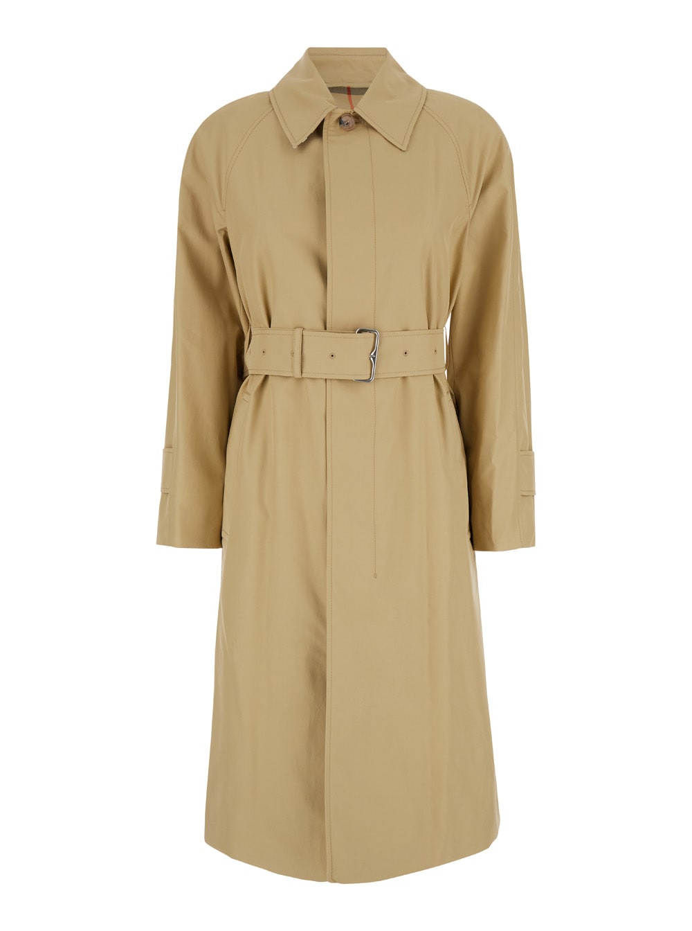 Shop Burberry Beige Trench Coat With Matching Belt In Cotton Woman