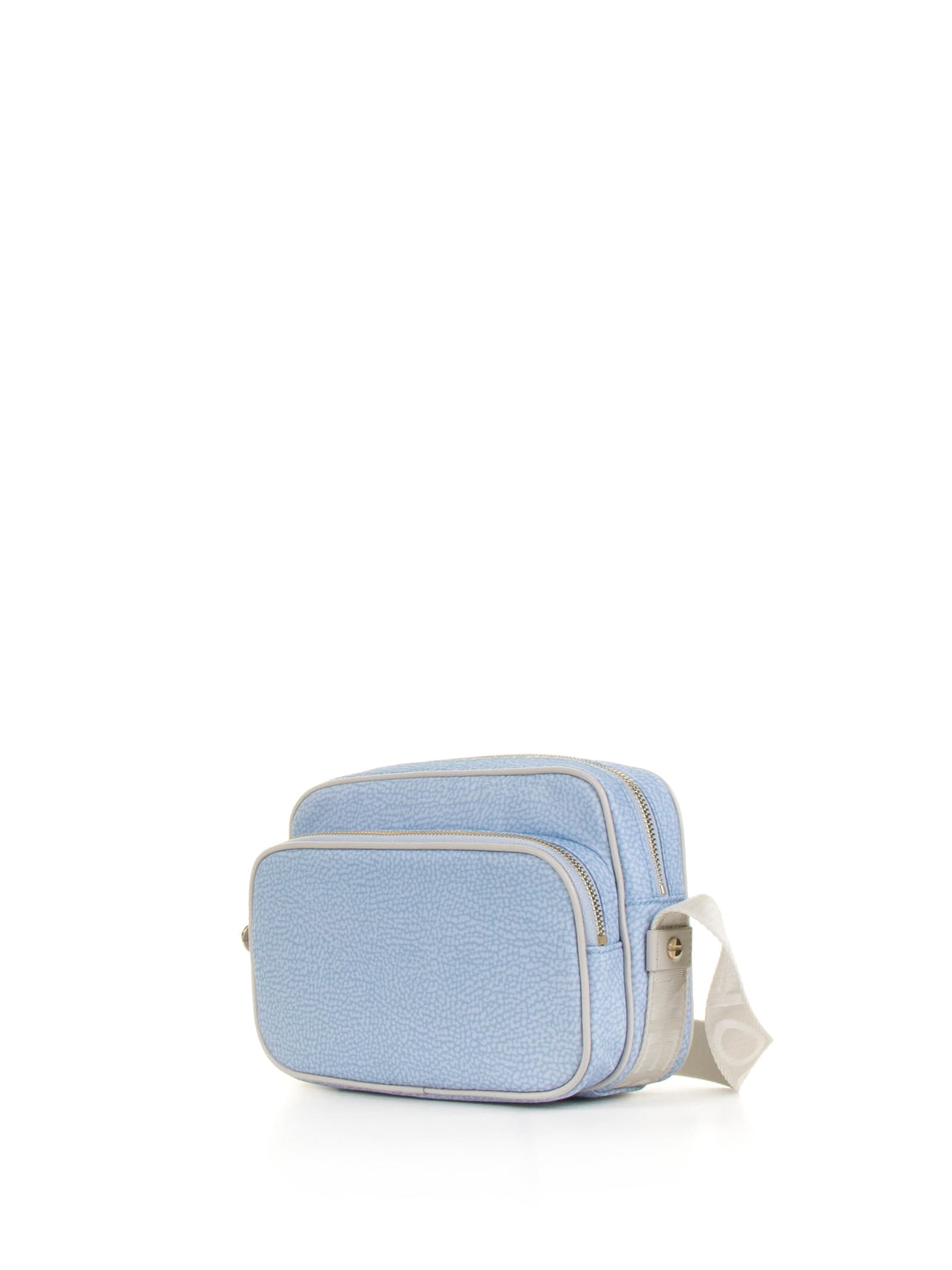 Shop Borbonese Small Shoulder Bag In Op Fabric In Topazio/grigio Chiaro