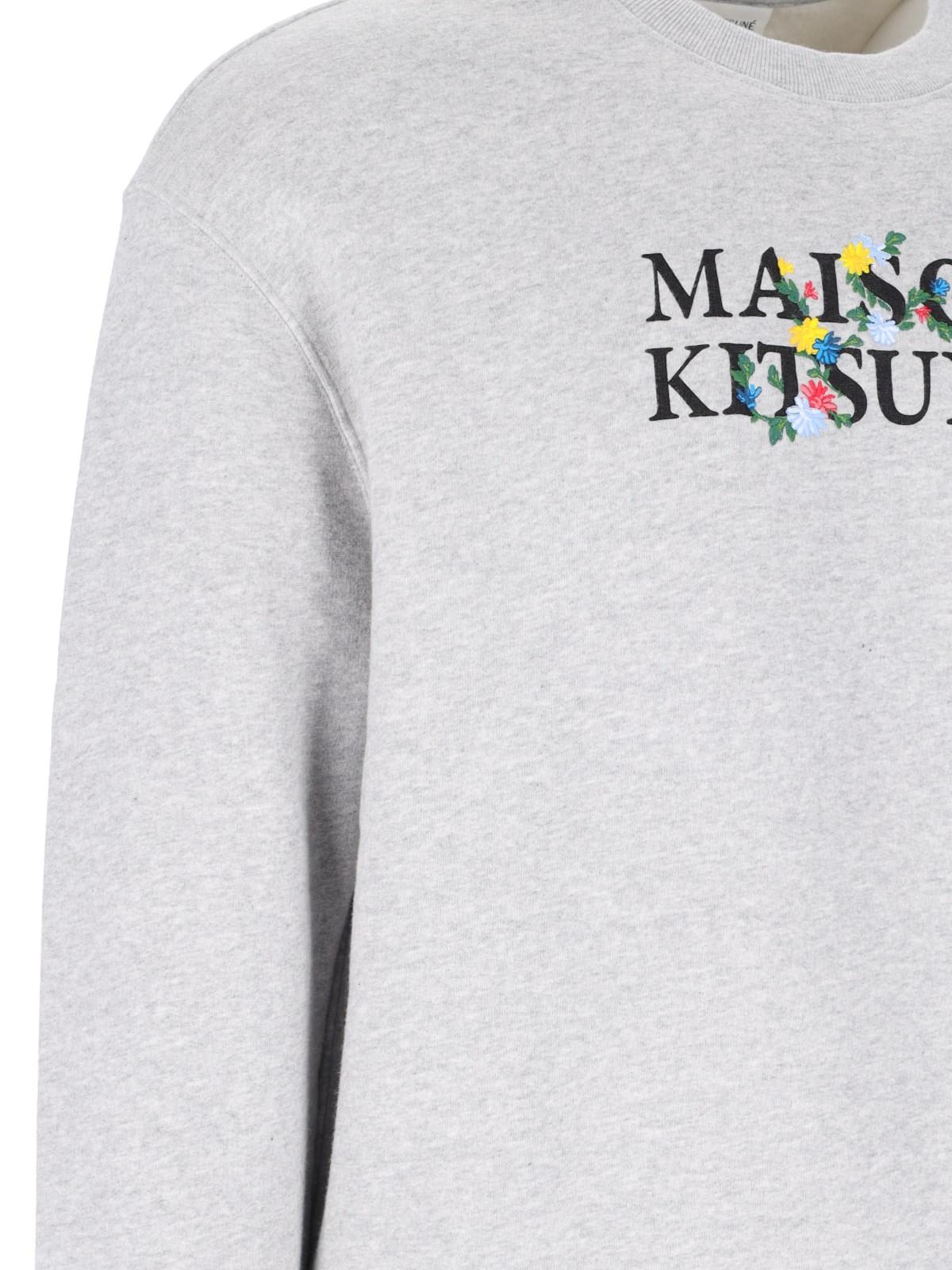 Shop Maison Kitsuné Embroidery Crewneck Sweatshirt In Grey