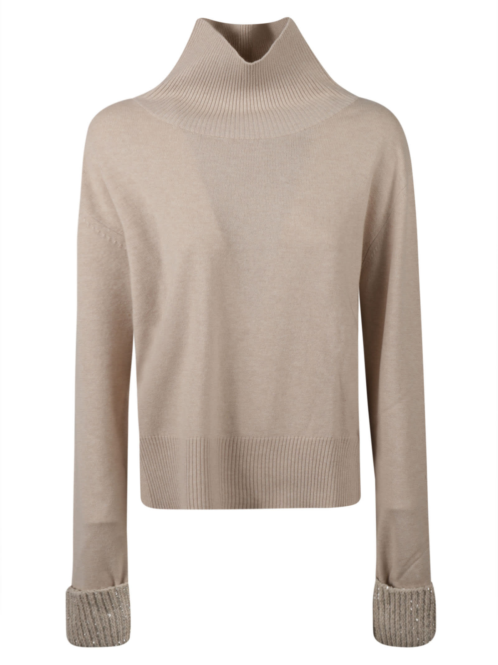 Wide High-neck Rib Trim Knit Pullover