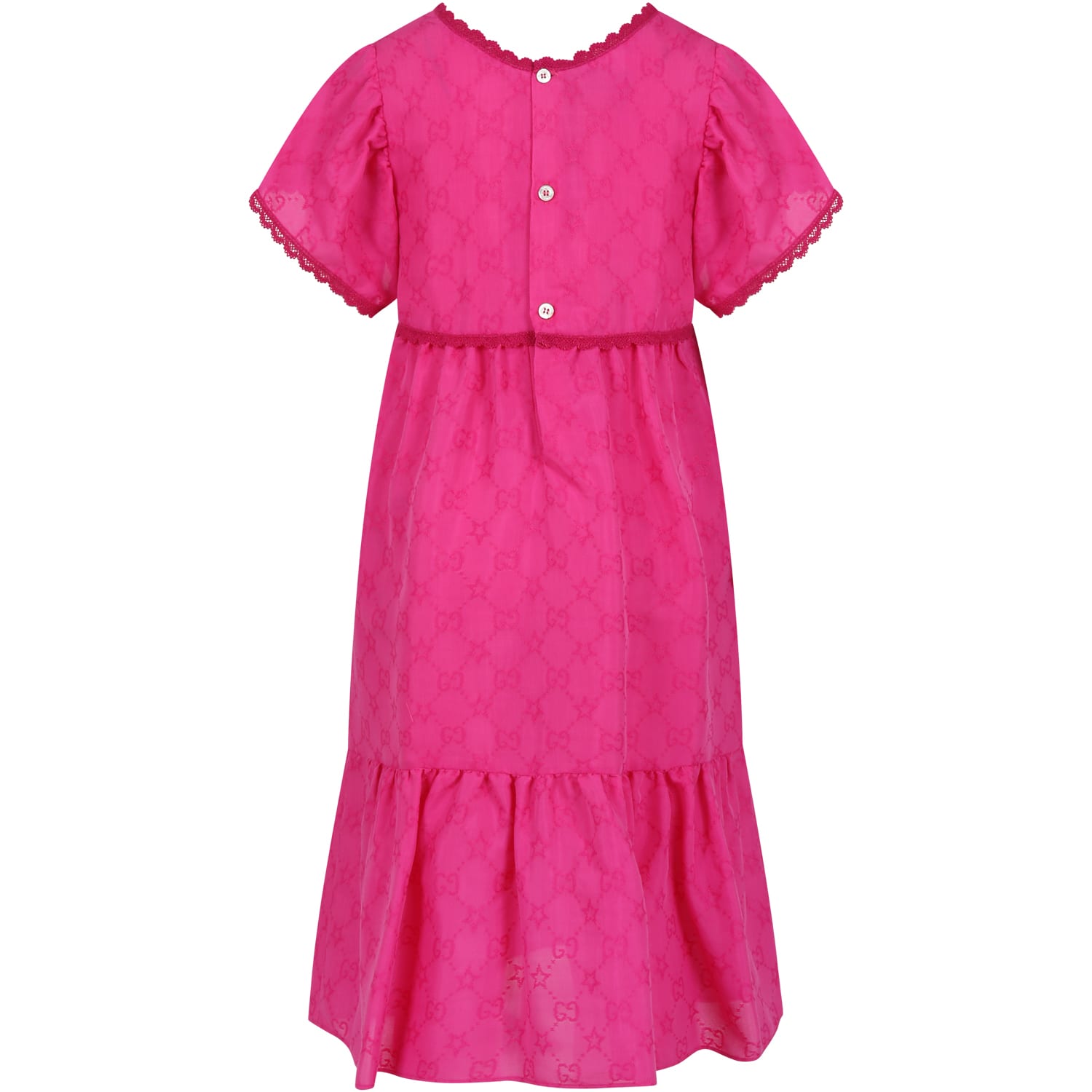Shop Gucci Fuchsia Dress For Girl With All-over Double G In Fuxia