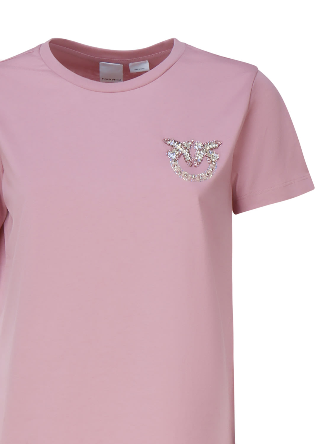 Shop Pinko Love Birds Mini Logo Embroidery T-shirt In Rosa