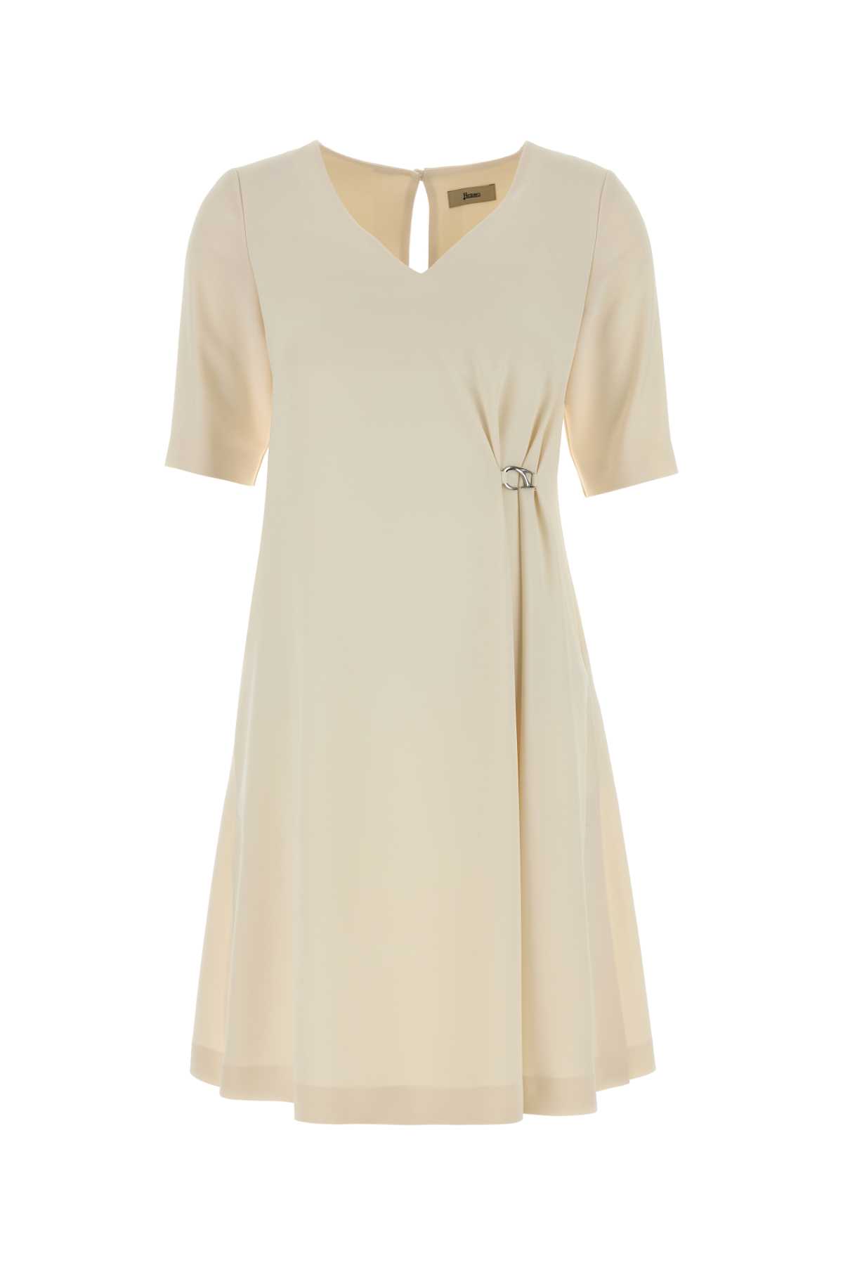 Herno Ivory Stretch Crepe Dress In Neutral