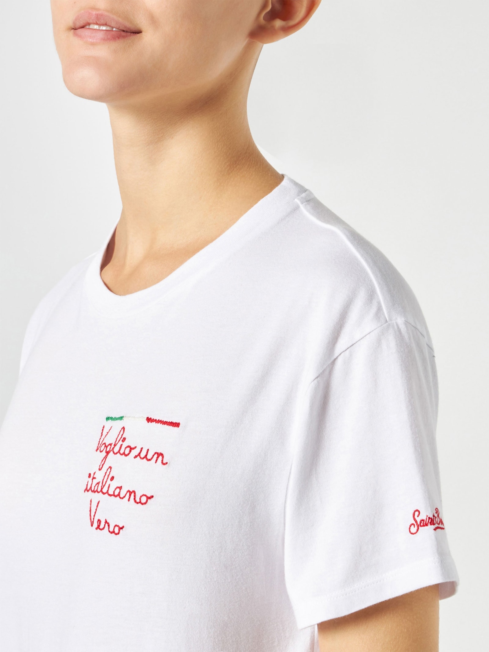 Mc2 Saint Barth Woman Cotton T-shirt With Embroidery