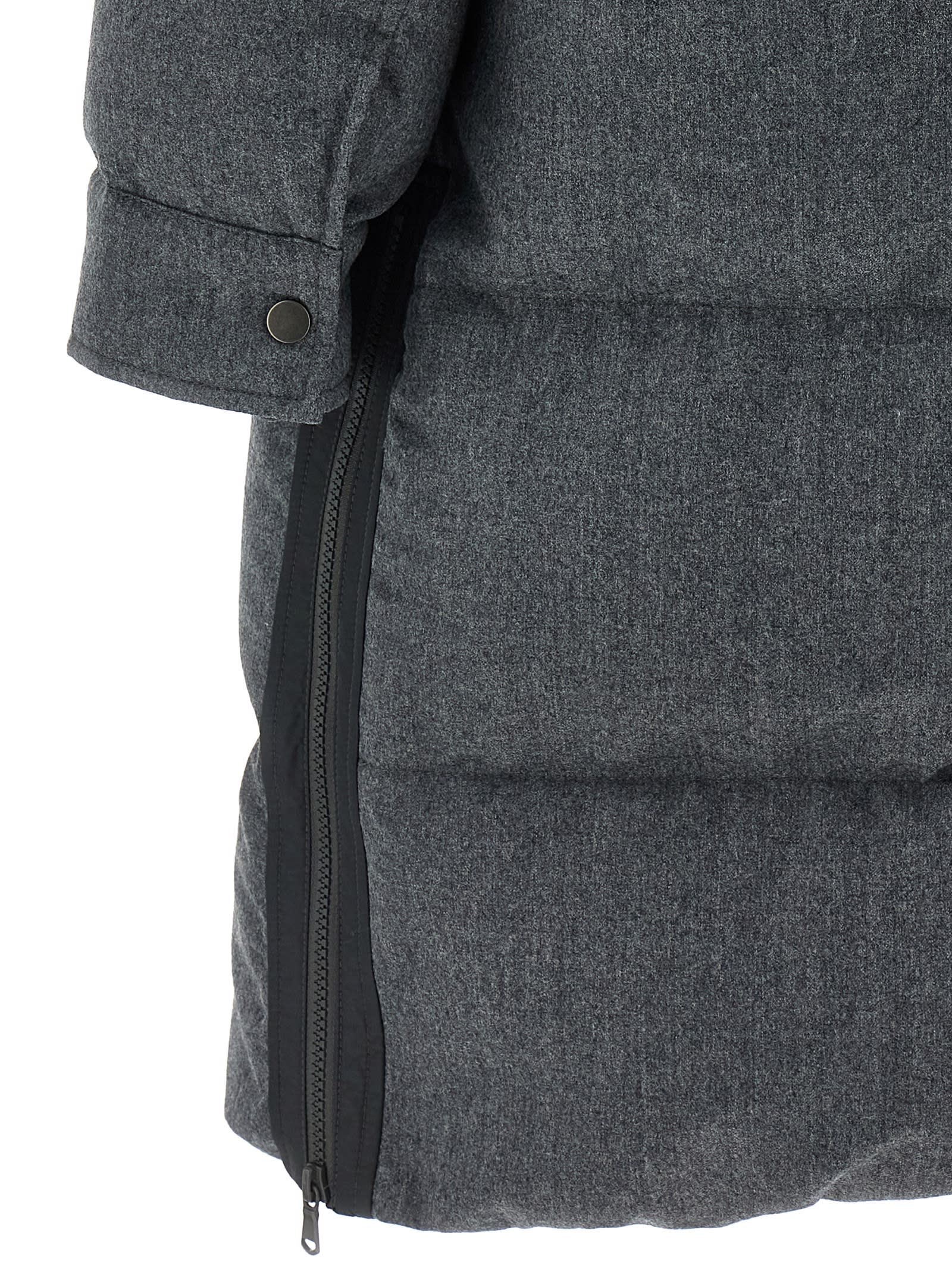 Brunello Cucinelli Shiny Zipper Pull Long Down Jacket In Gray