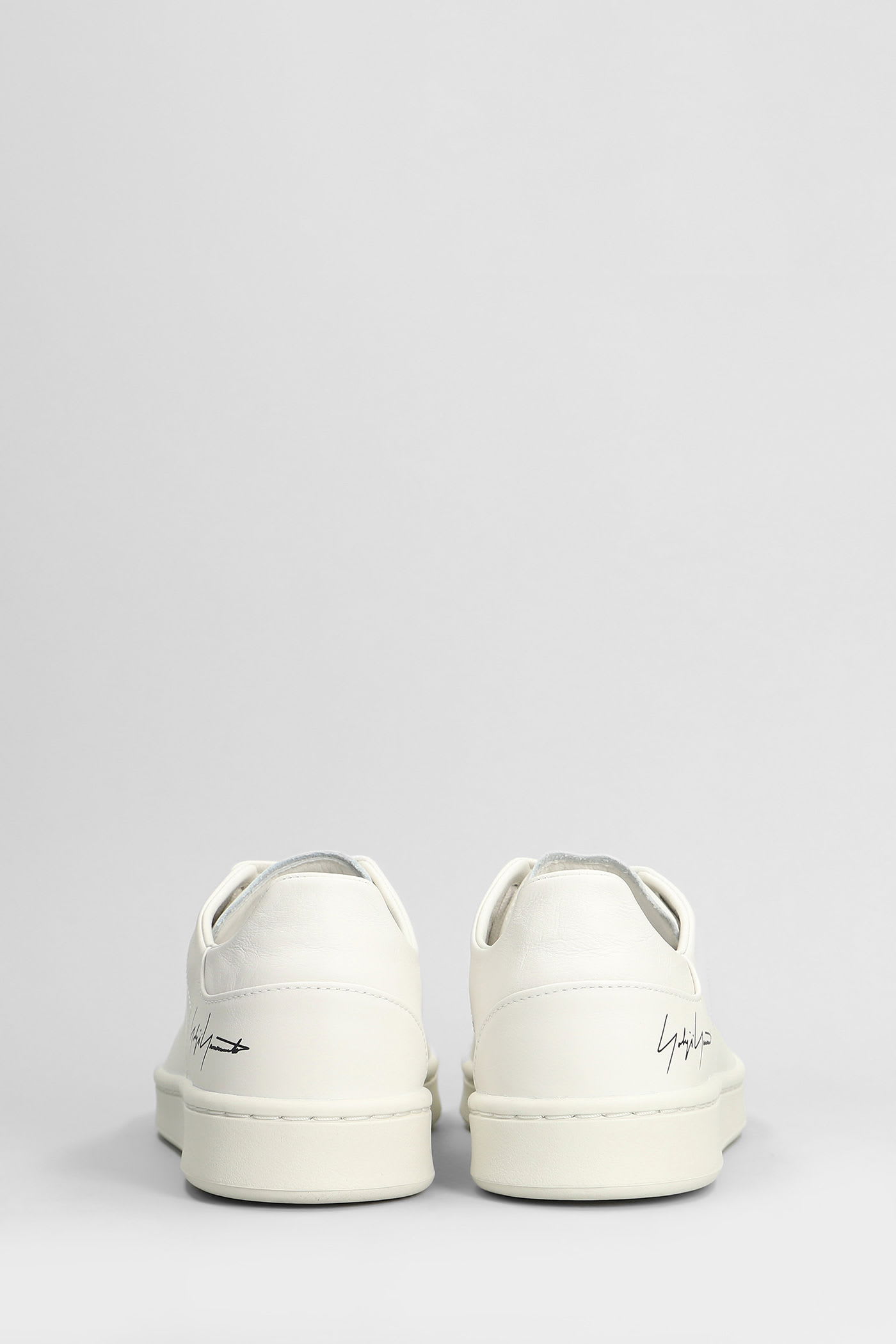 Y-3 White Leather Sneakers With Rounded Toe And Lace-up Closure In White