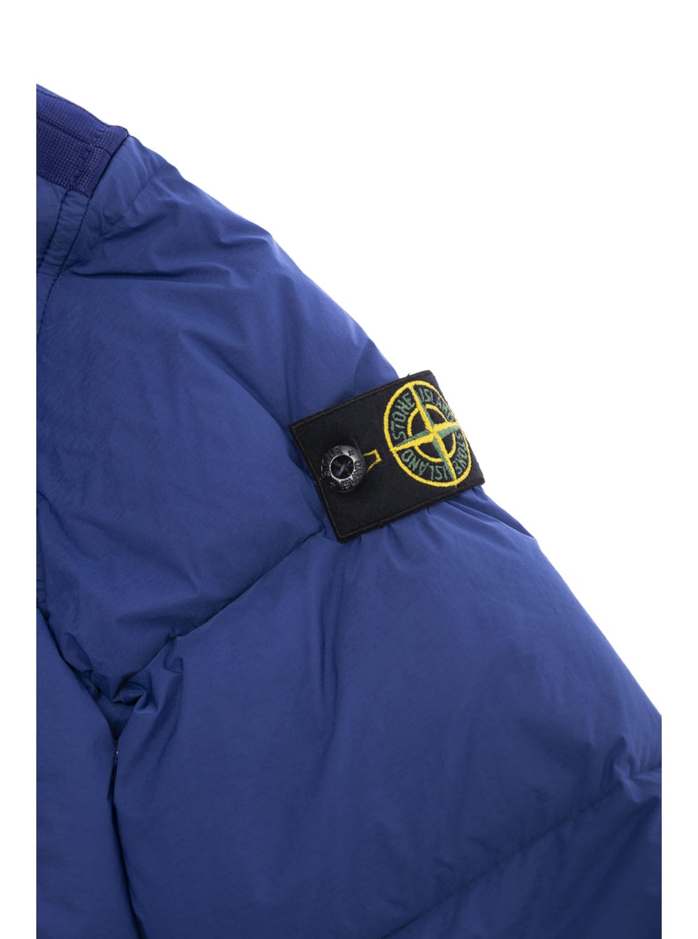 Stone Island Blue Hooded Down Jacket With Logo Patch In Polyamide Boy In Blu