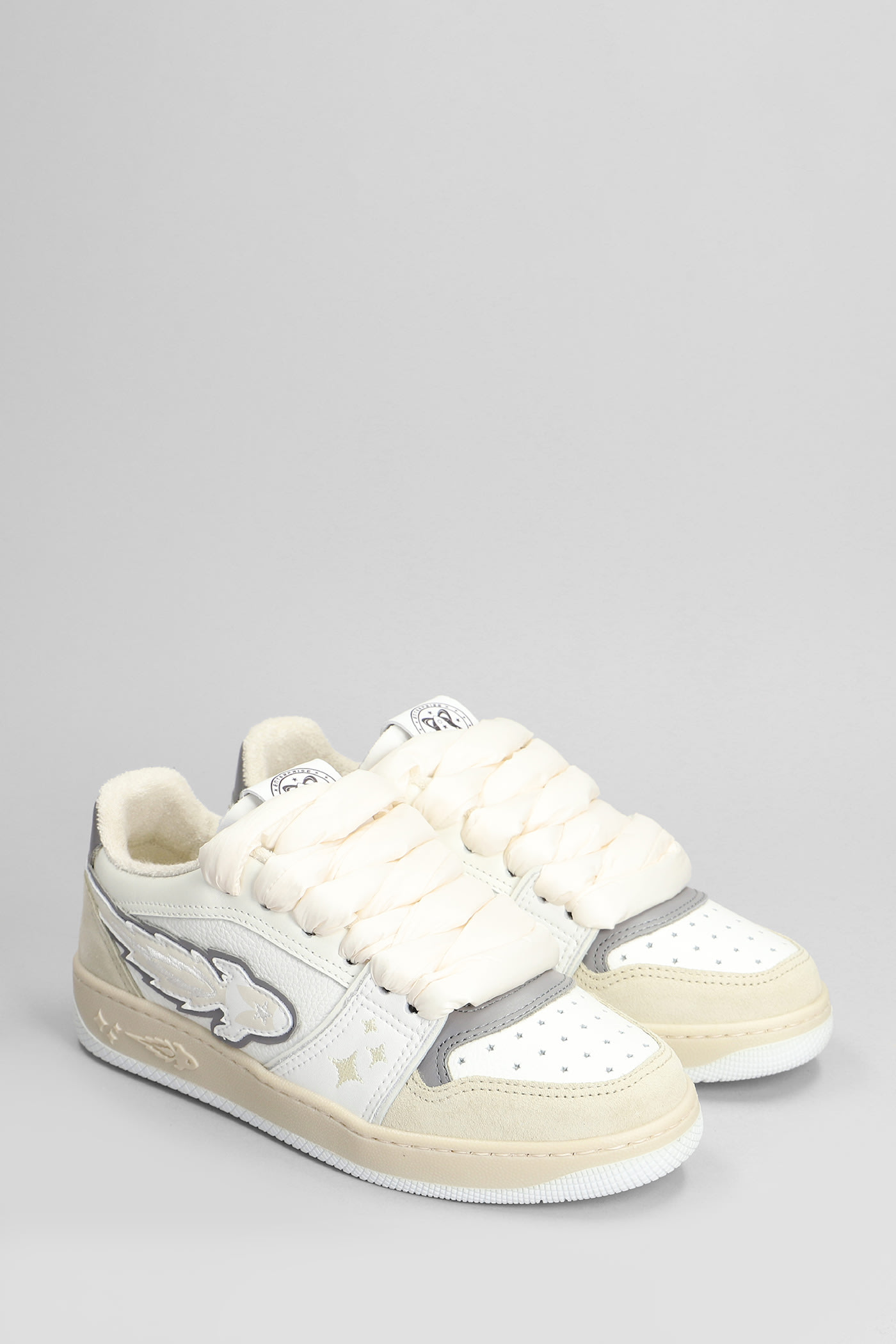 Shop Enterprise Japan Egg Rocket Sneakers In White Suede And Leather