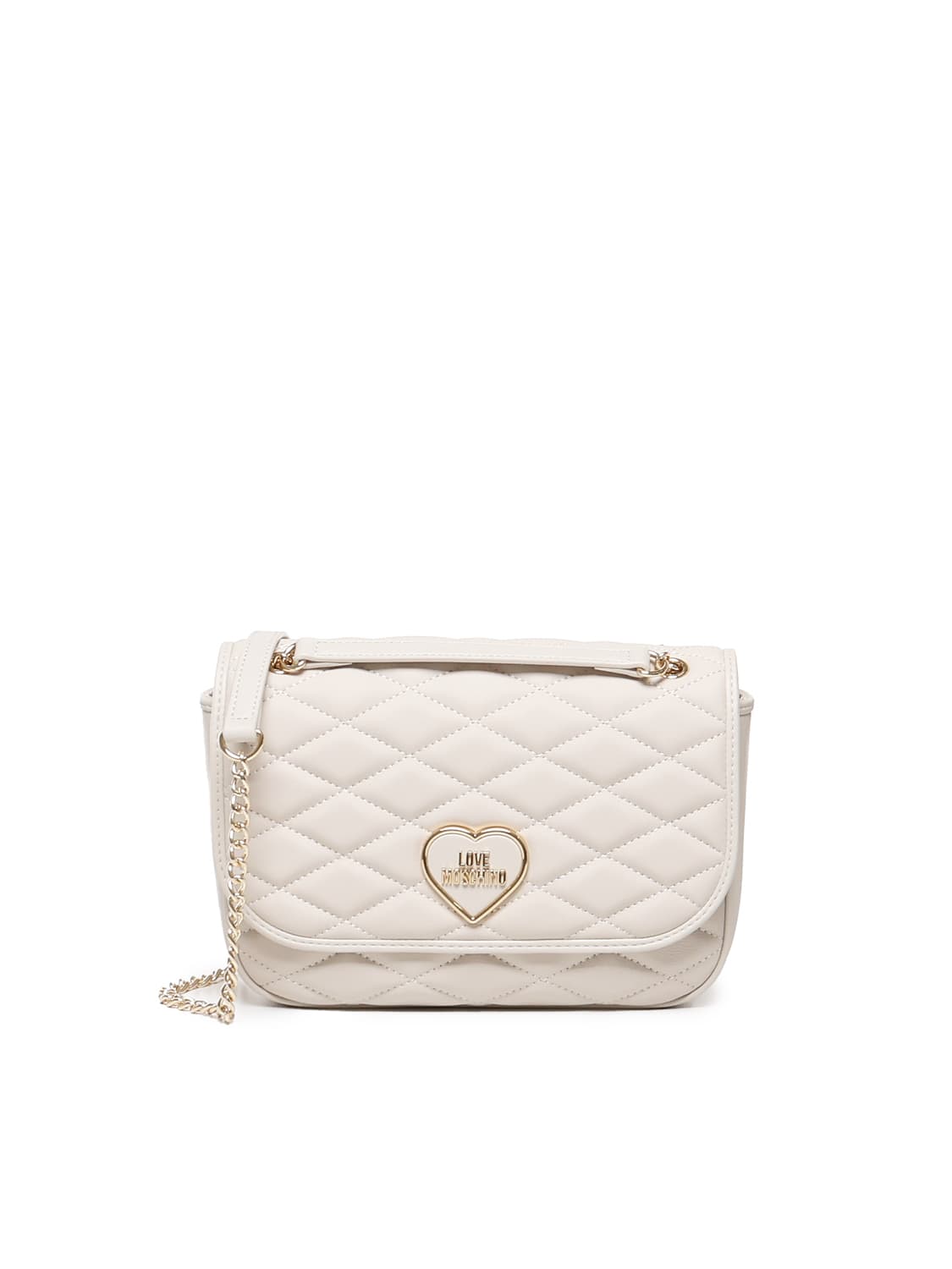 Shop Love Moschino Quilted Shoulder Bag In White