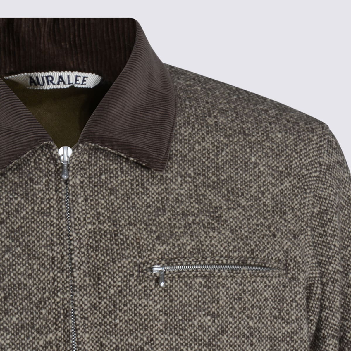 Auralee Textured Fabric Long Sleeve Jacket With Pocket In Brown