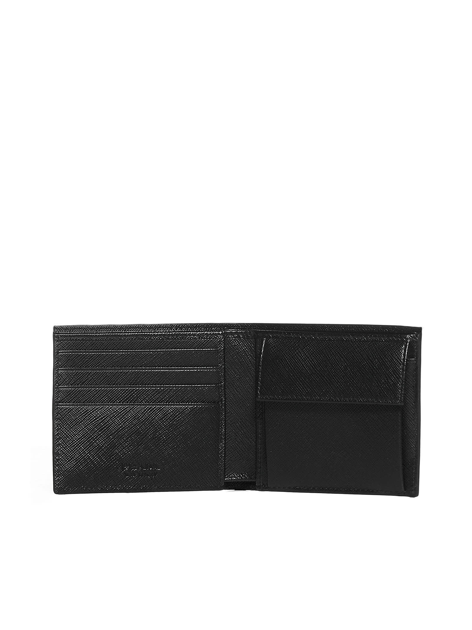 Prada Triangle Logo Saffiano Leather Wallet In Black