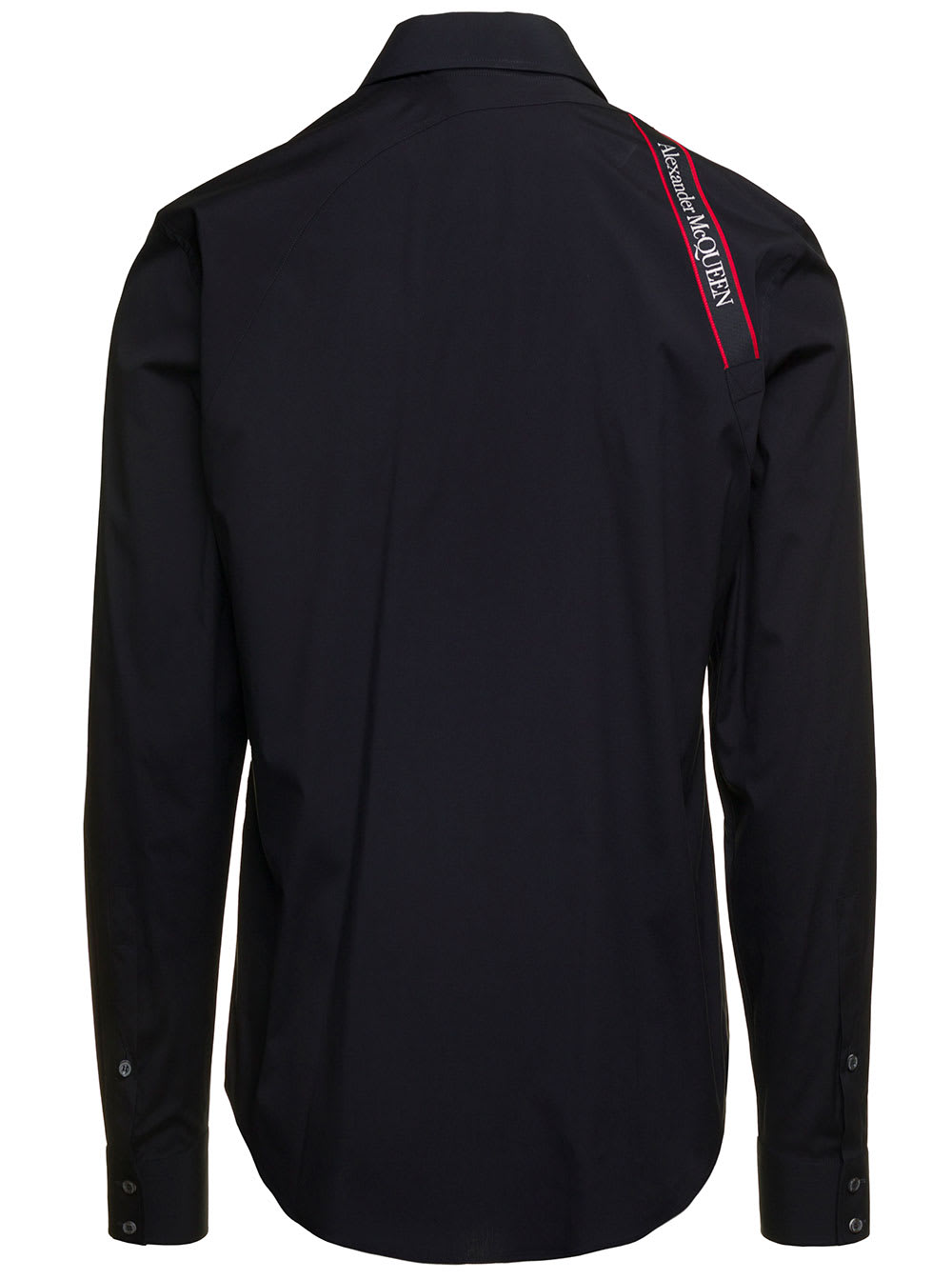 Shop Alexander Mcqueen Black Shirt With Harness Detail In Stretch Cotton Man