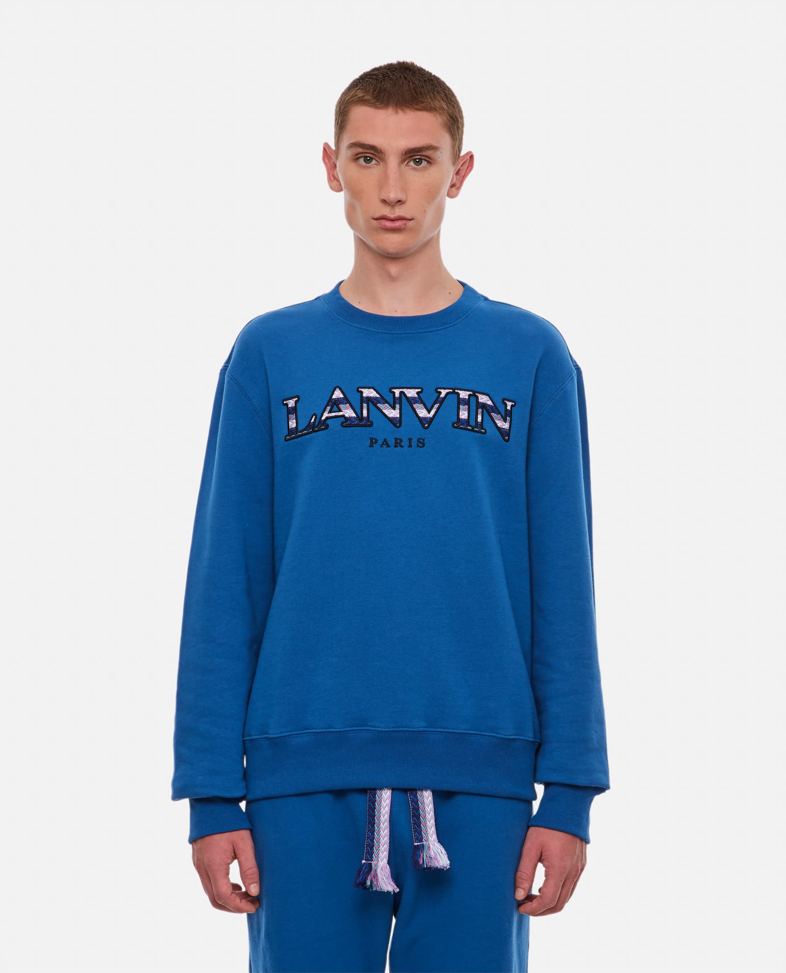 Lanvin Crewneck Cotton Sweatshirt In Blue