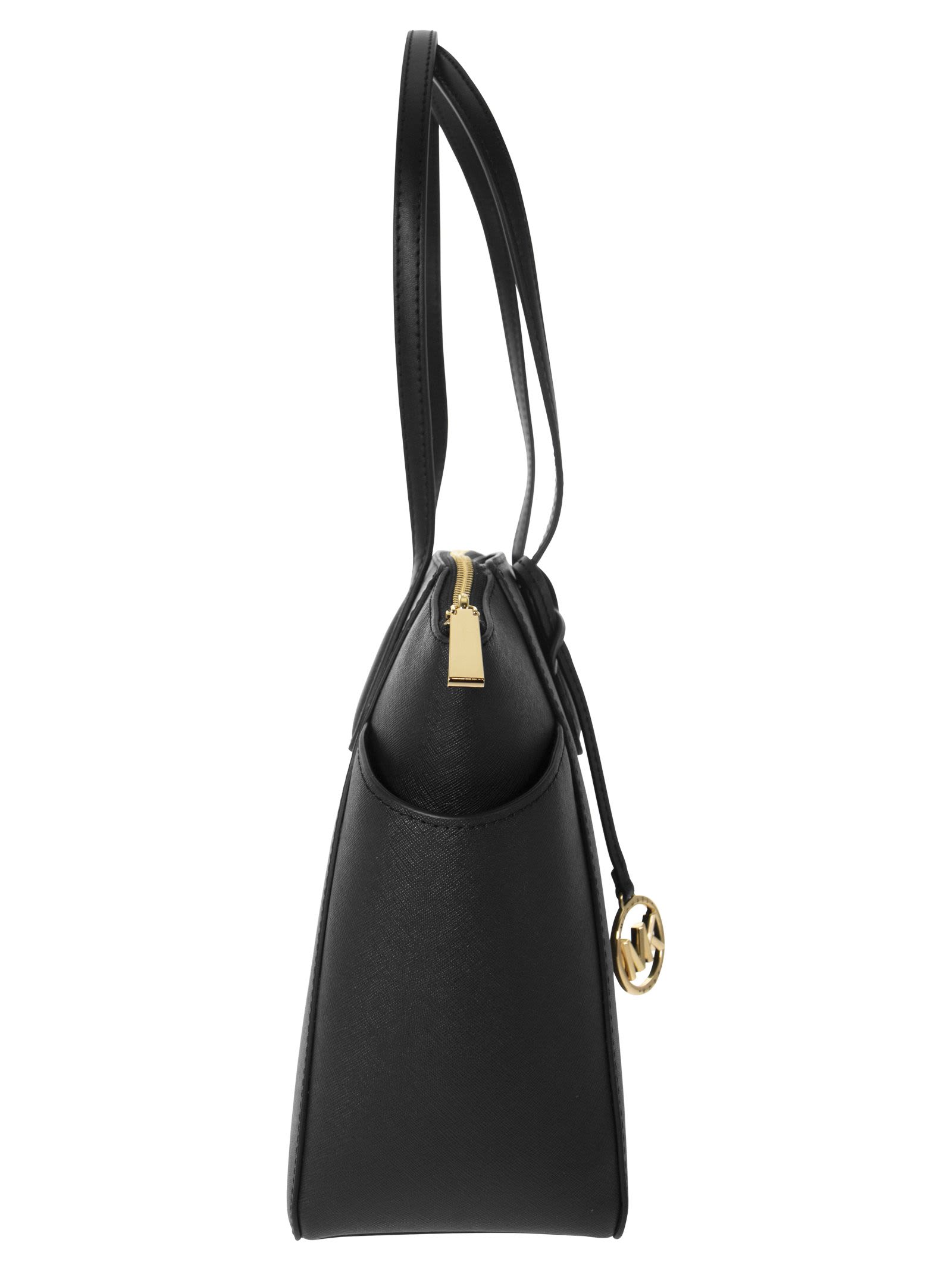 Shop Michael Kors Marilyn - Medium Saffiano Leather Tote Bag In Black