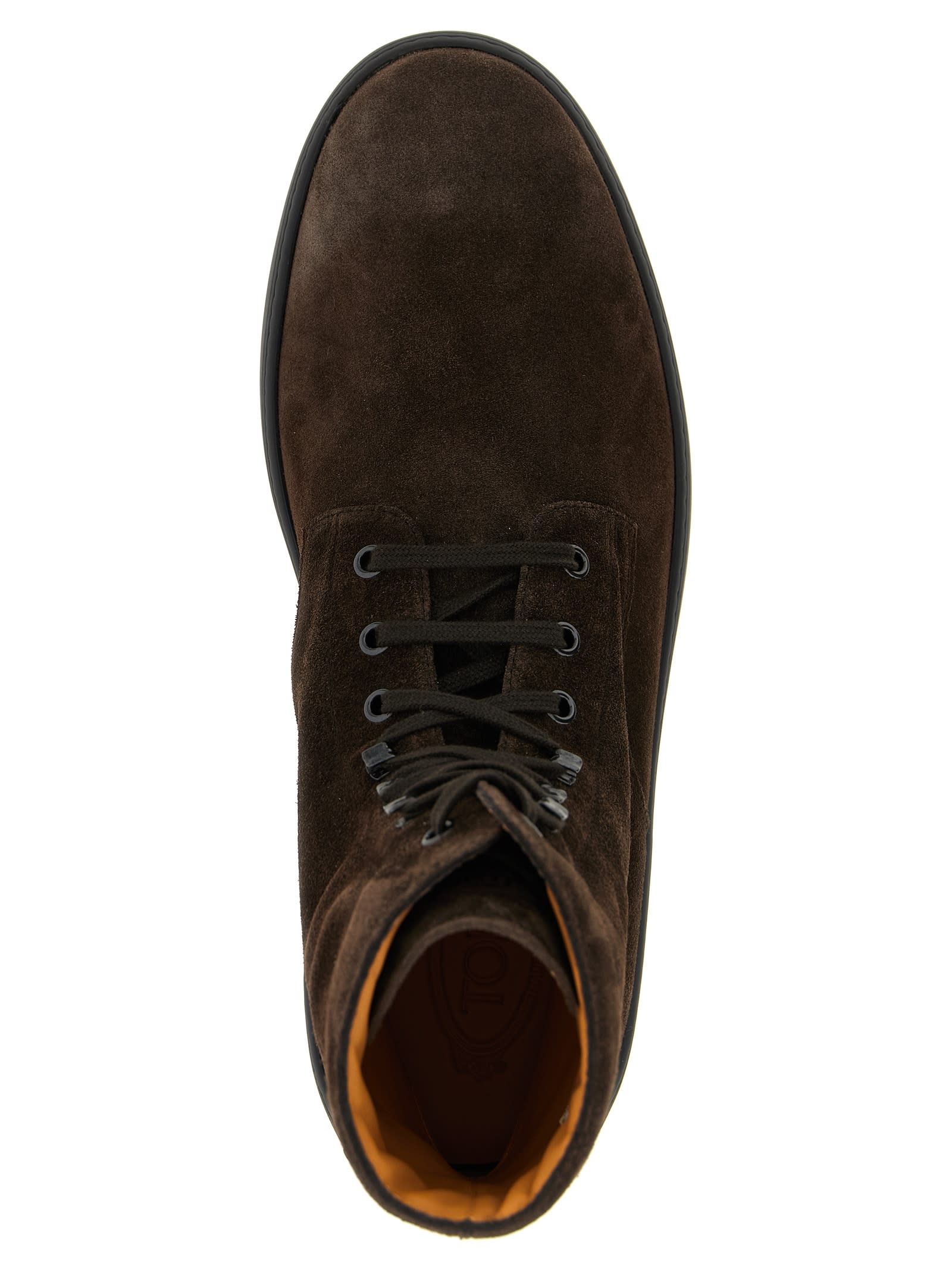 Tod's Suede Ankle Boots With Round Toe And Rubber Sole In Brown