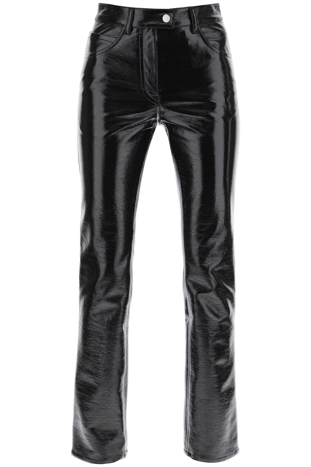 Shop Courrèges Vinyl-effect Coated Cotton Pants In Black (black)