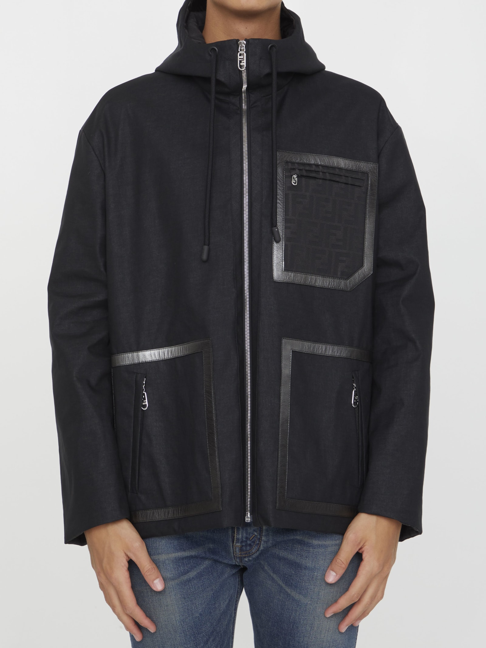 FENDI BLACK FABRIC PARKA