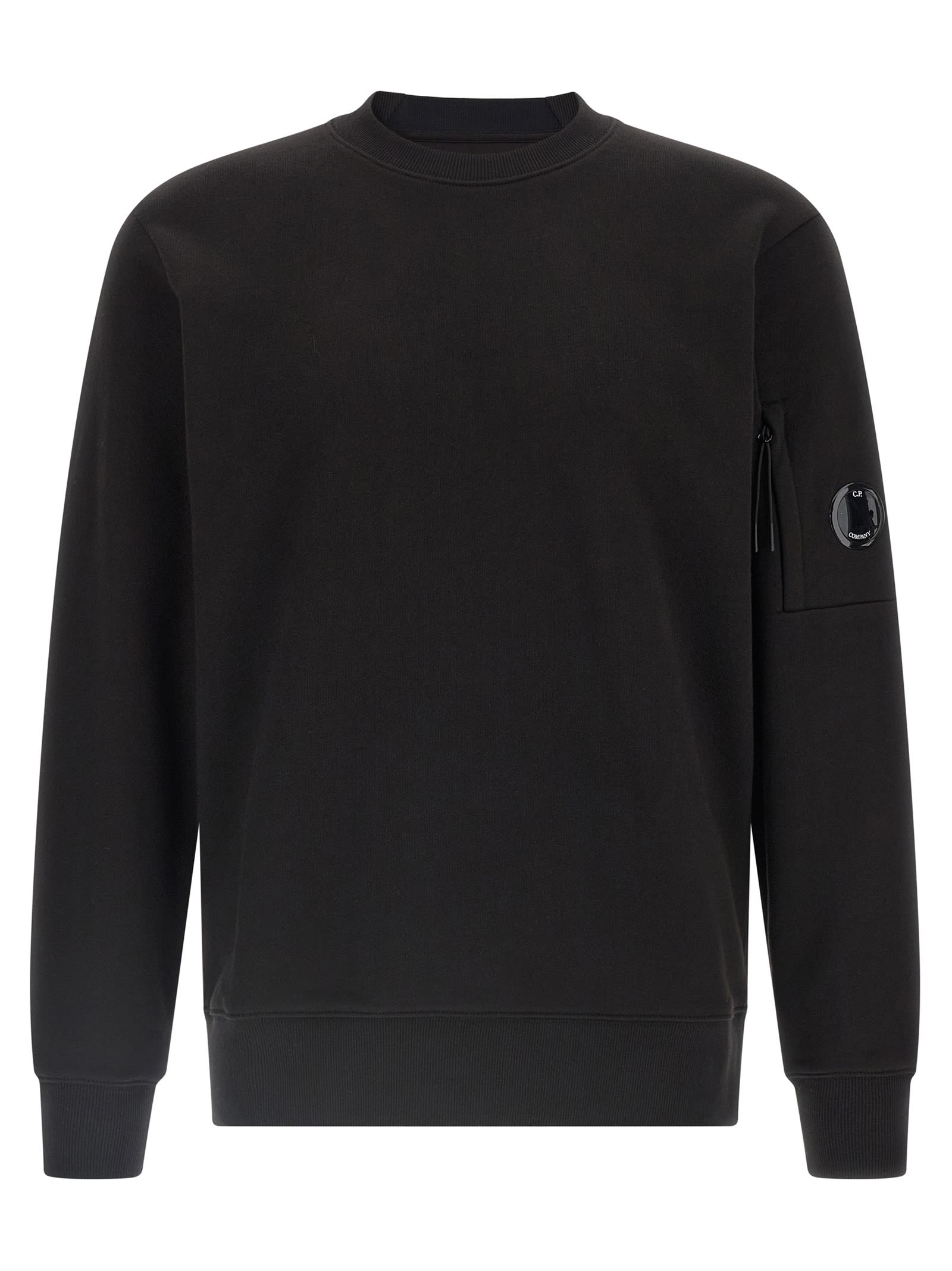 C.p. Company Sweatshirts Crew Neck In Diagonal Raised Fleece In Black