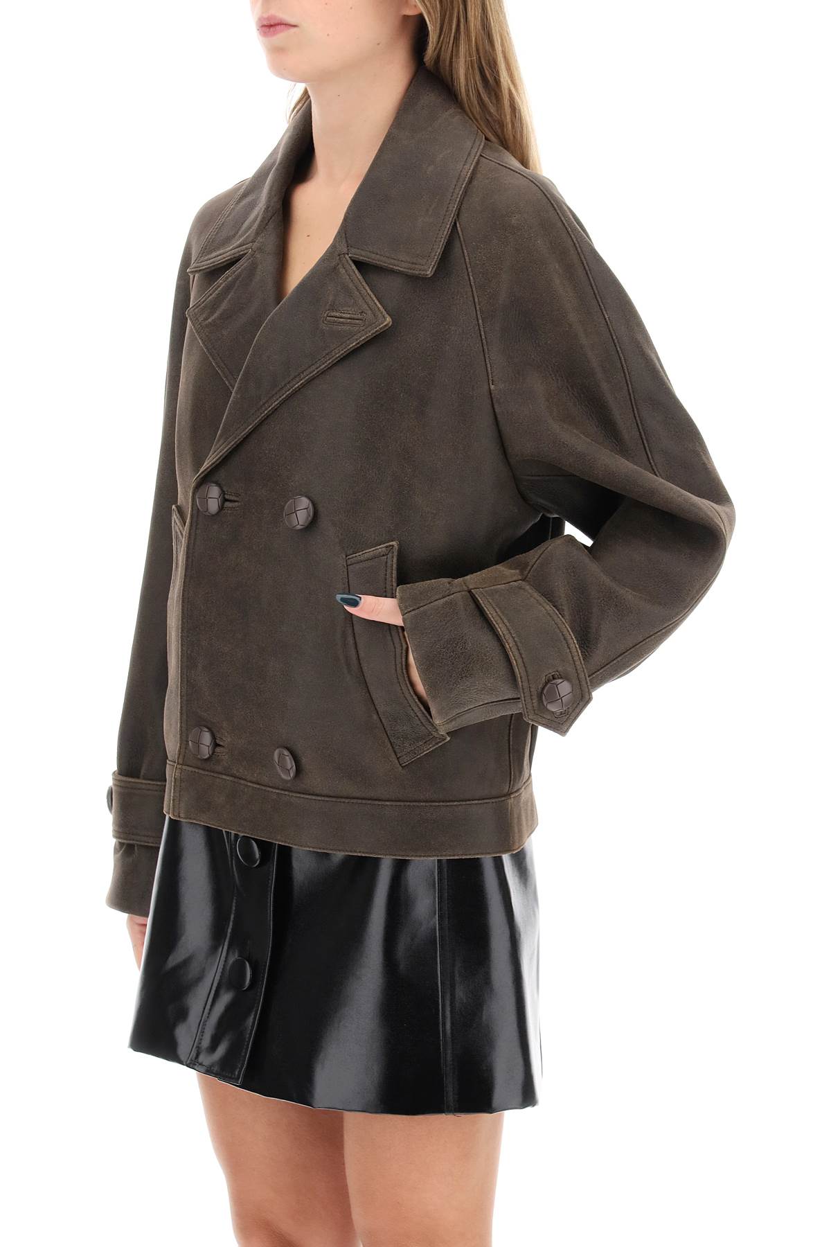 Shop Mvp Wardrobe Solferino Jacket In Vintage-effect Leather In Grece (brown)