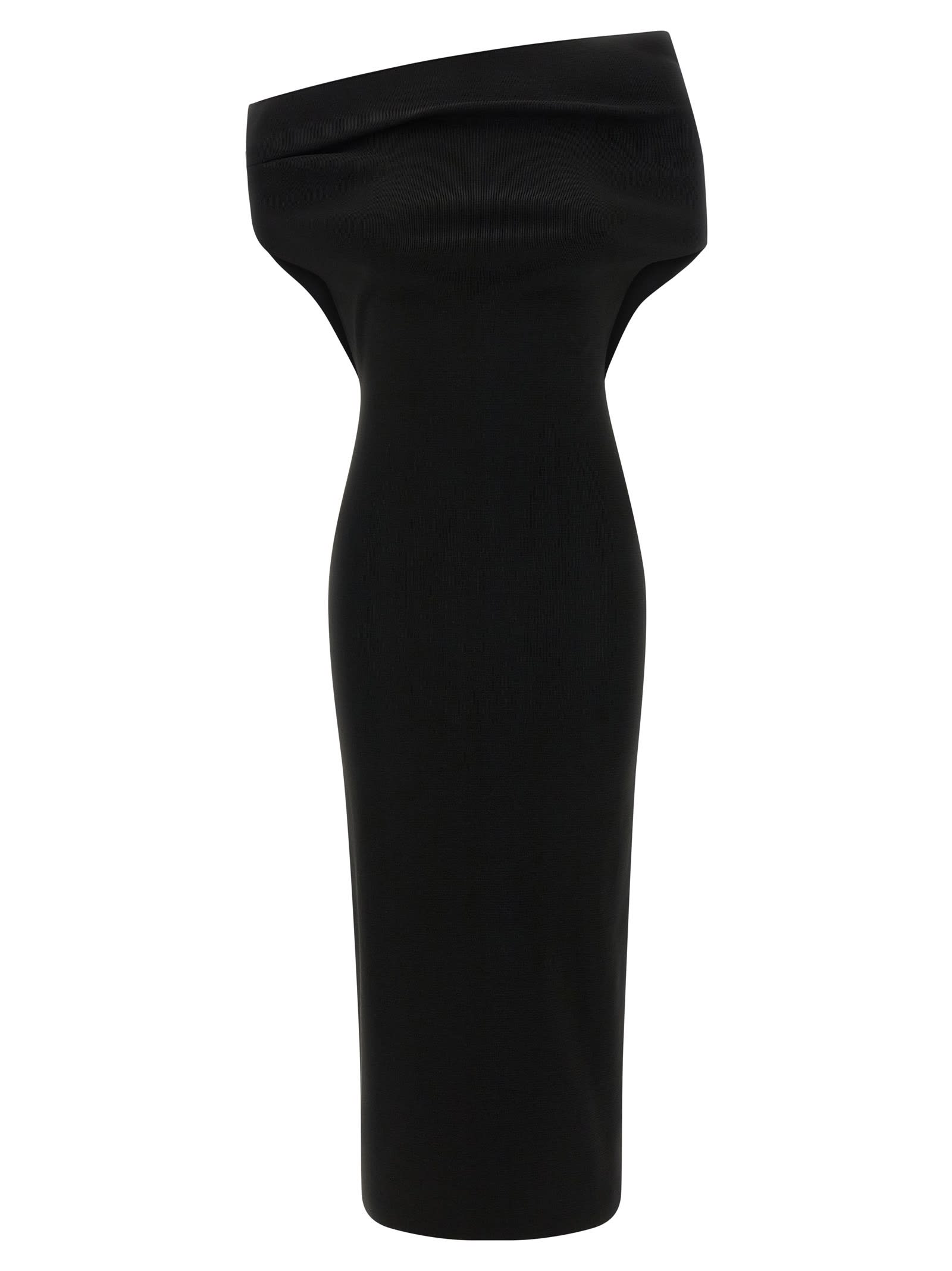 Armarium Off-shoulder Ribbed-knit Midi Dress In Black
