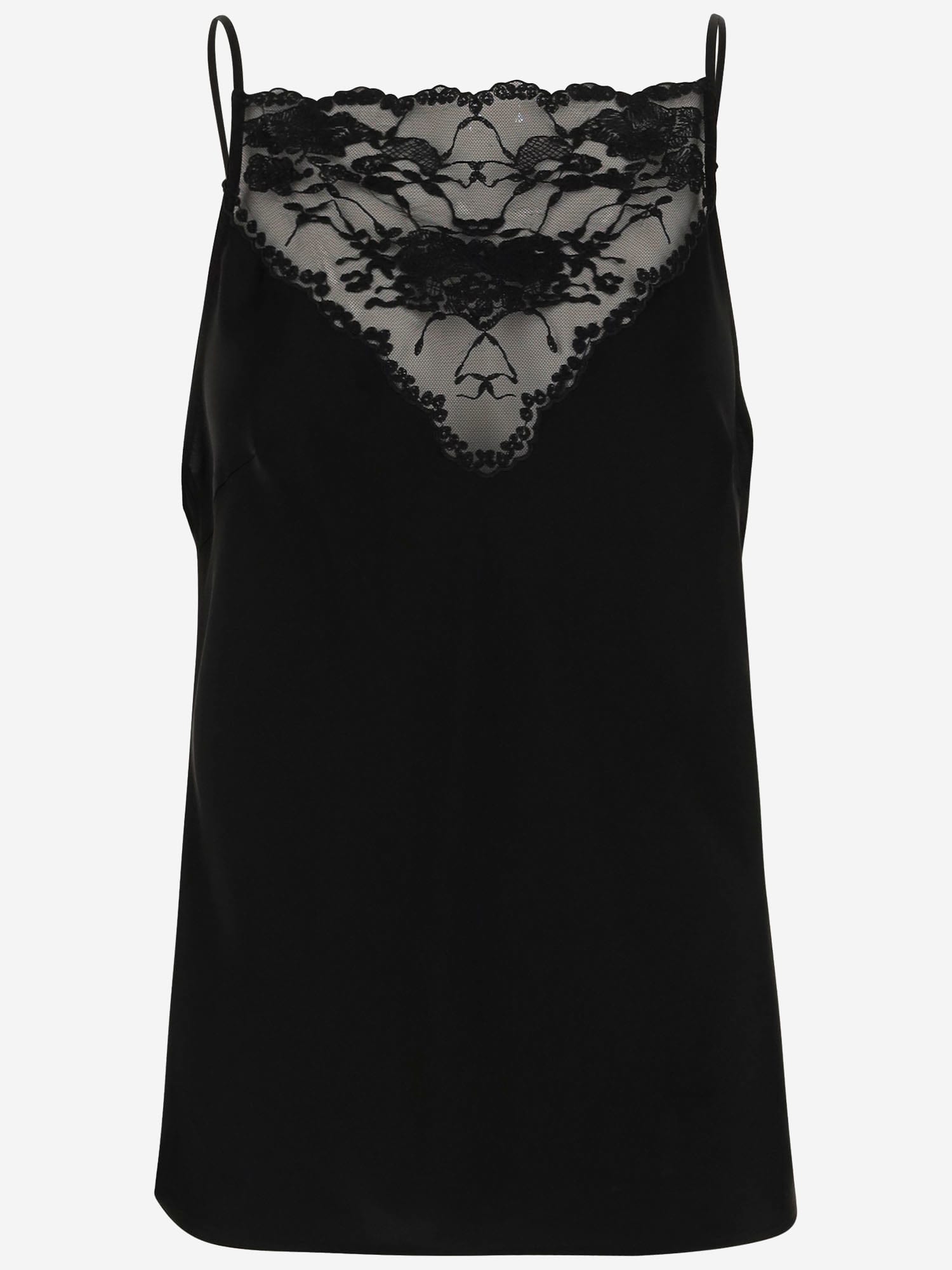 By Malene Birger Lace-trimmed Satin Top With Spaghetti Straps