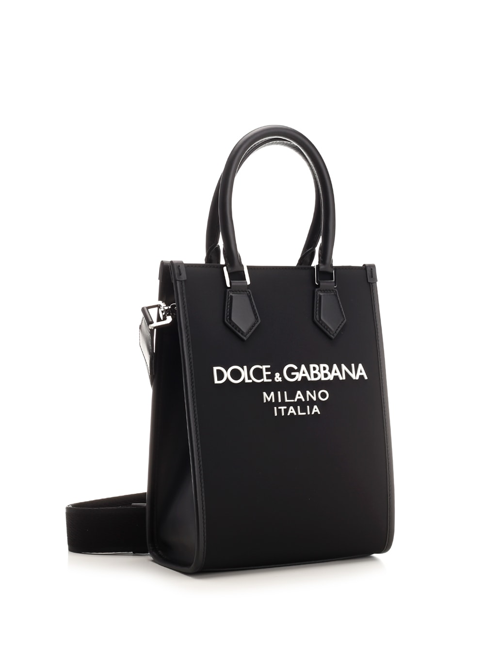 Shop Dolce & Gabbana Small Shopping Bag With Rubberized Logo In Black