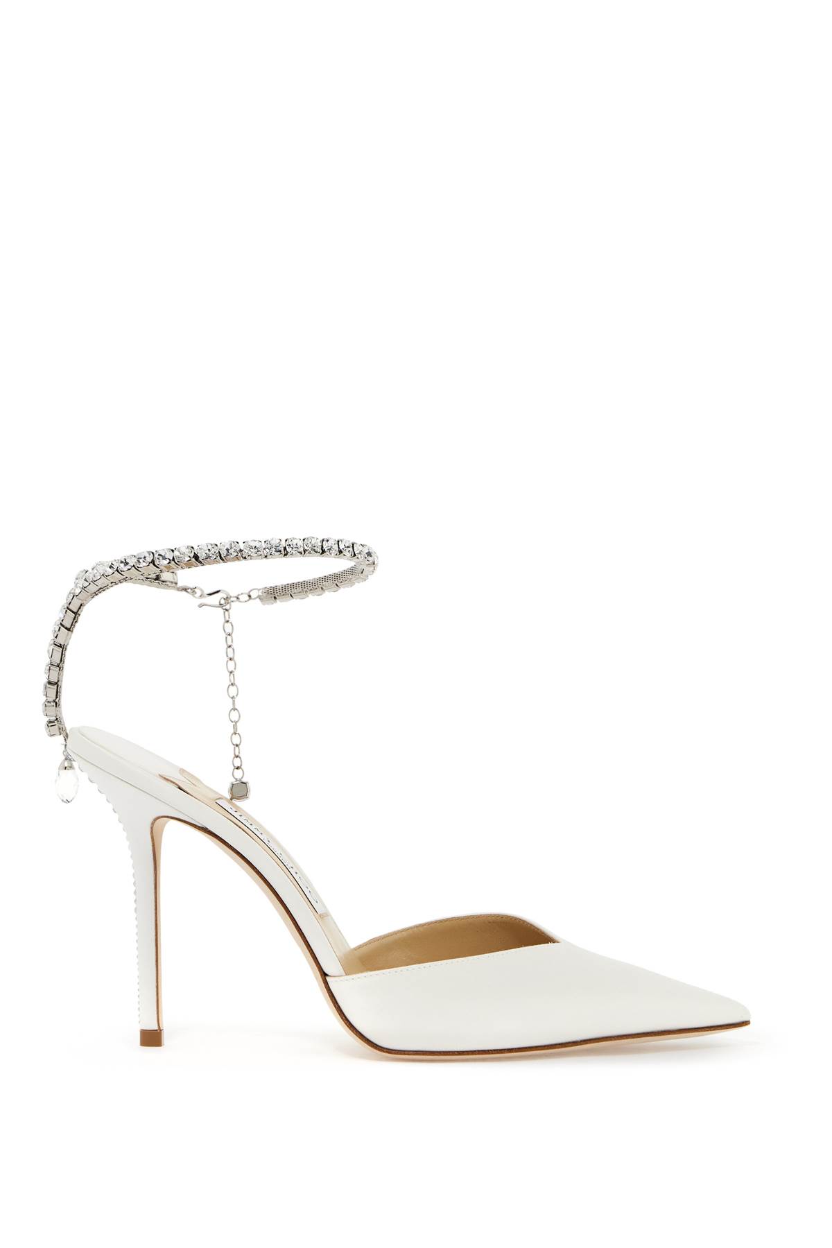 Shop Jimmy Choo Saeda 100 Satin Pumps In Ivory Crystal (white)