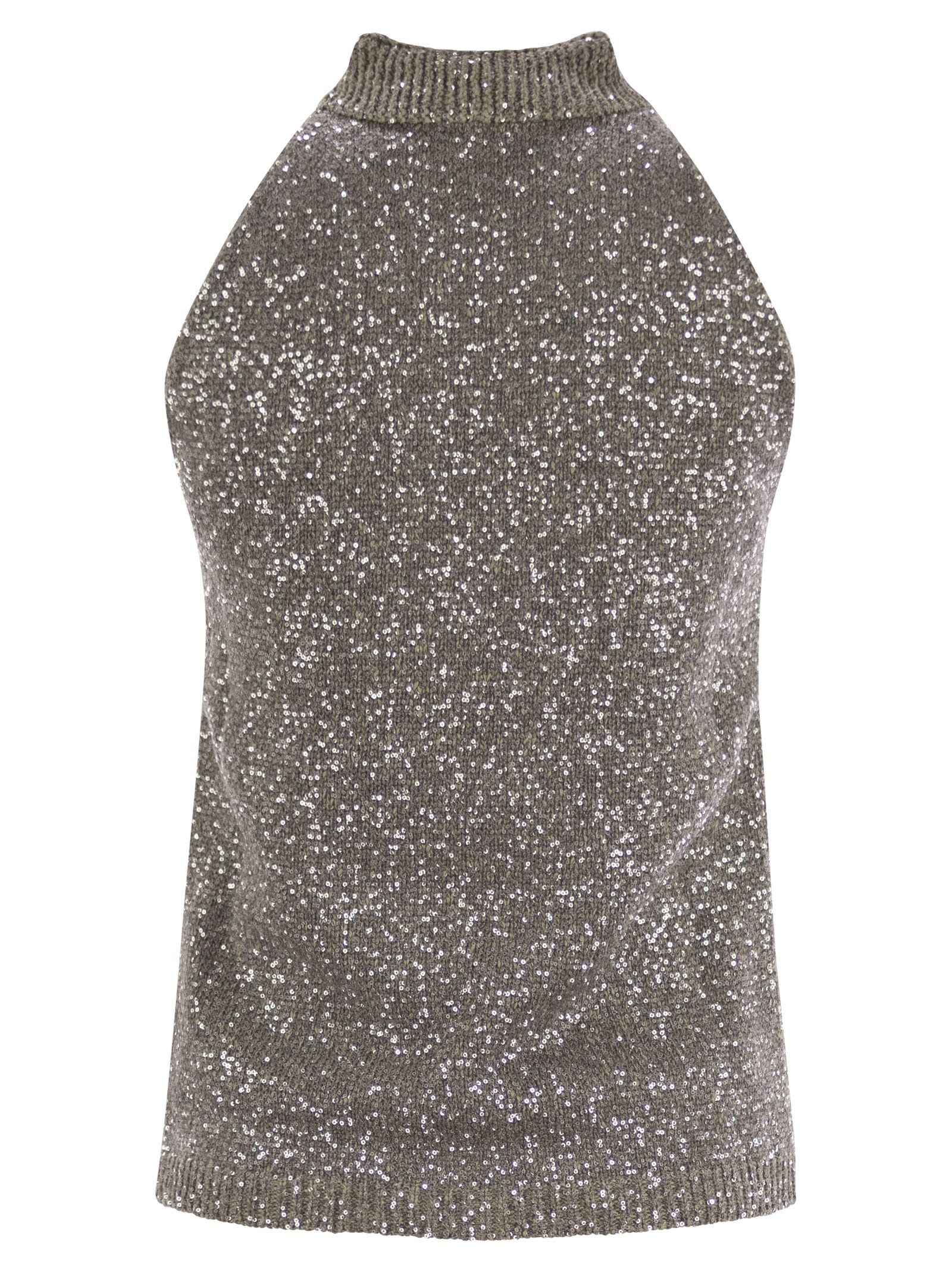 Fabiana Filippi Cotton Knit Tank Top With Sequins In Grey