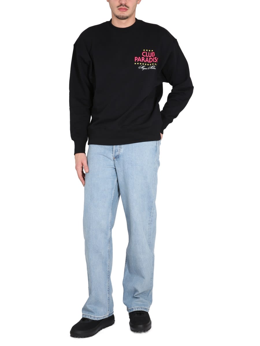 Msgm Black Sweatshirt With Front And Back Logo Print In Black