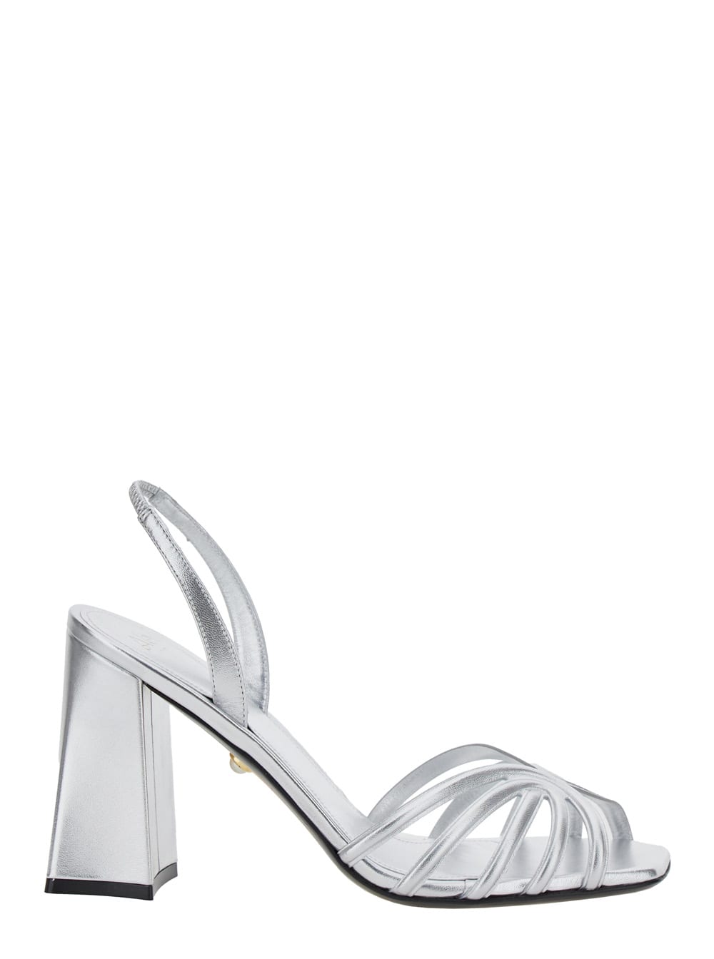 tara Metallic Sandals With Elastic Ankle Strap And Block Heel In Leather Woman