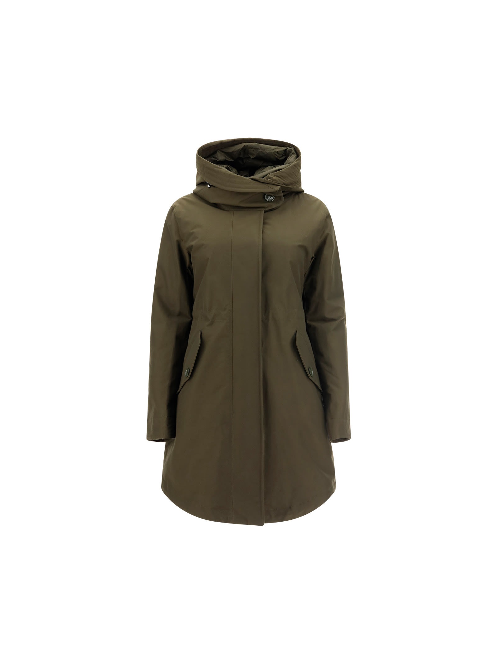 Woolrich Coat Bow Bridge With Detatchable Padding In Military Green